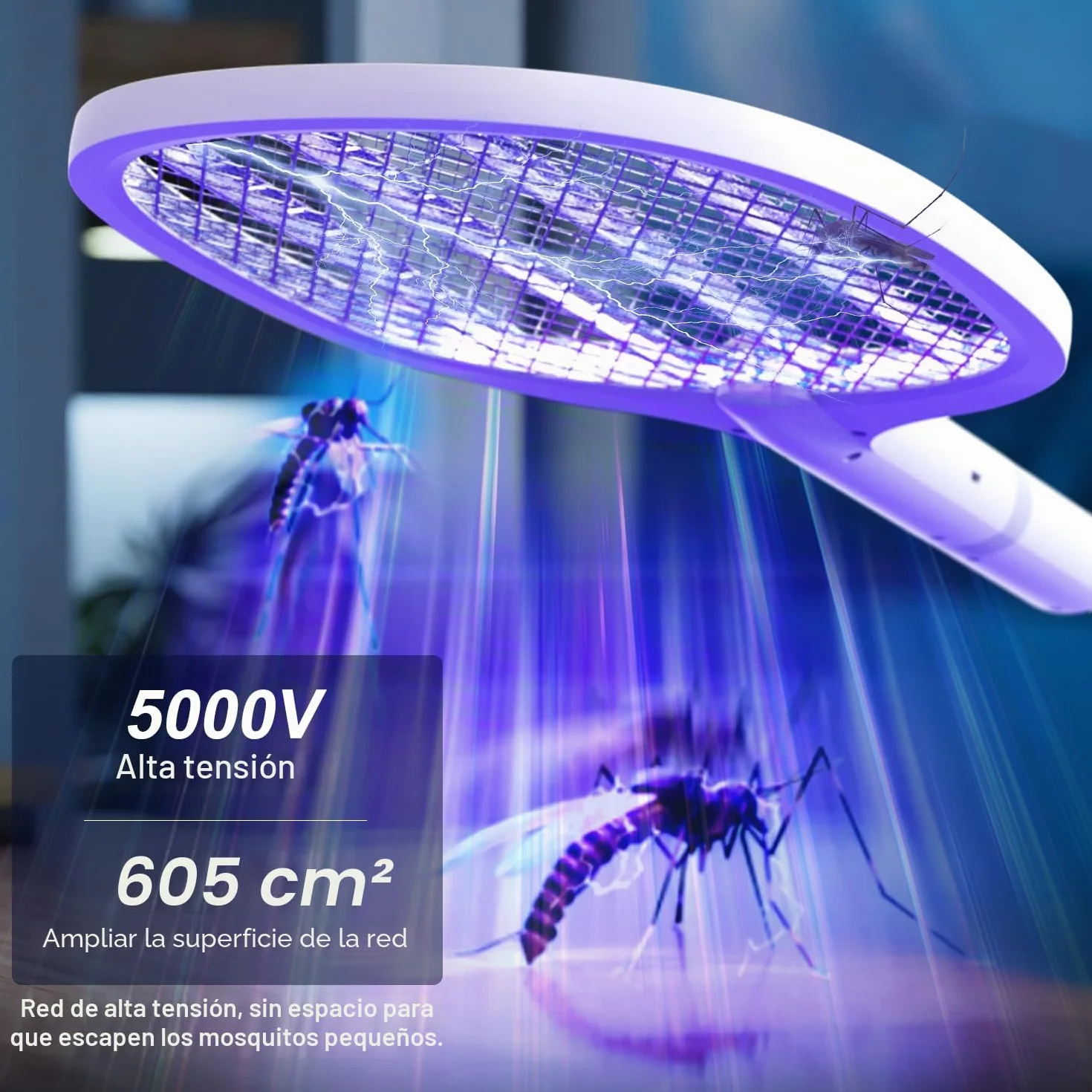 5000V Raqueta Matamoscas Eléctrica, 2 en 1 1800mAh Mata Mosquitos Electrico USB Recargable, Raqueta eléctrica con Luz Ultravioleta para Matar Mosquitos