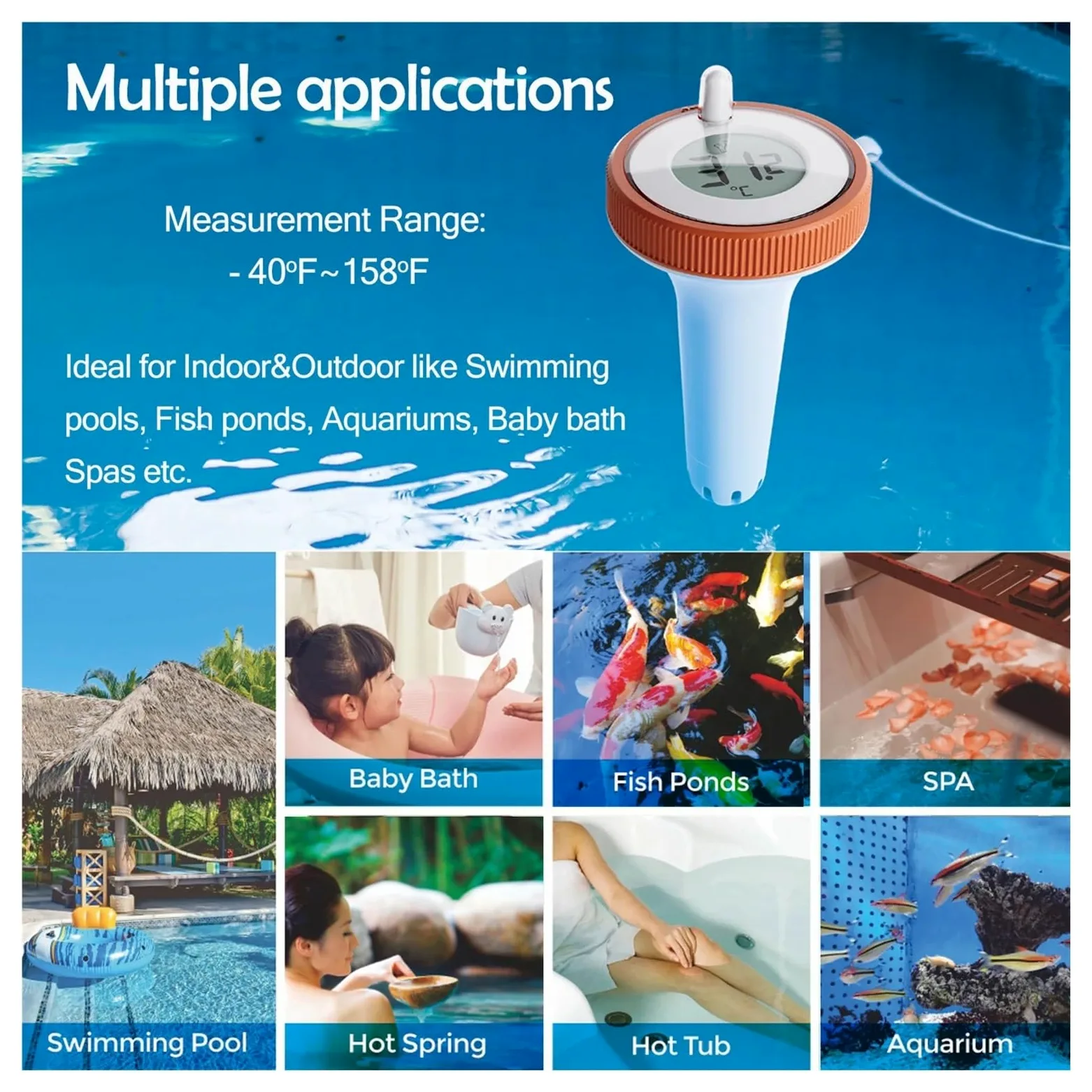 Termohigrómetro Termómetro Digital Flotante For Piscina, Control Remoto Inalámbrico, Termómetro Interior For Exteriores, For Piscina, Baño, Agua, Spas, Acuarios
