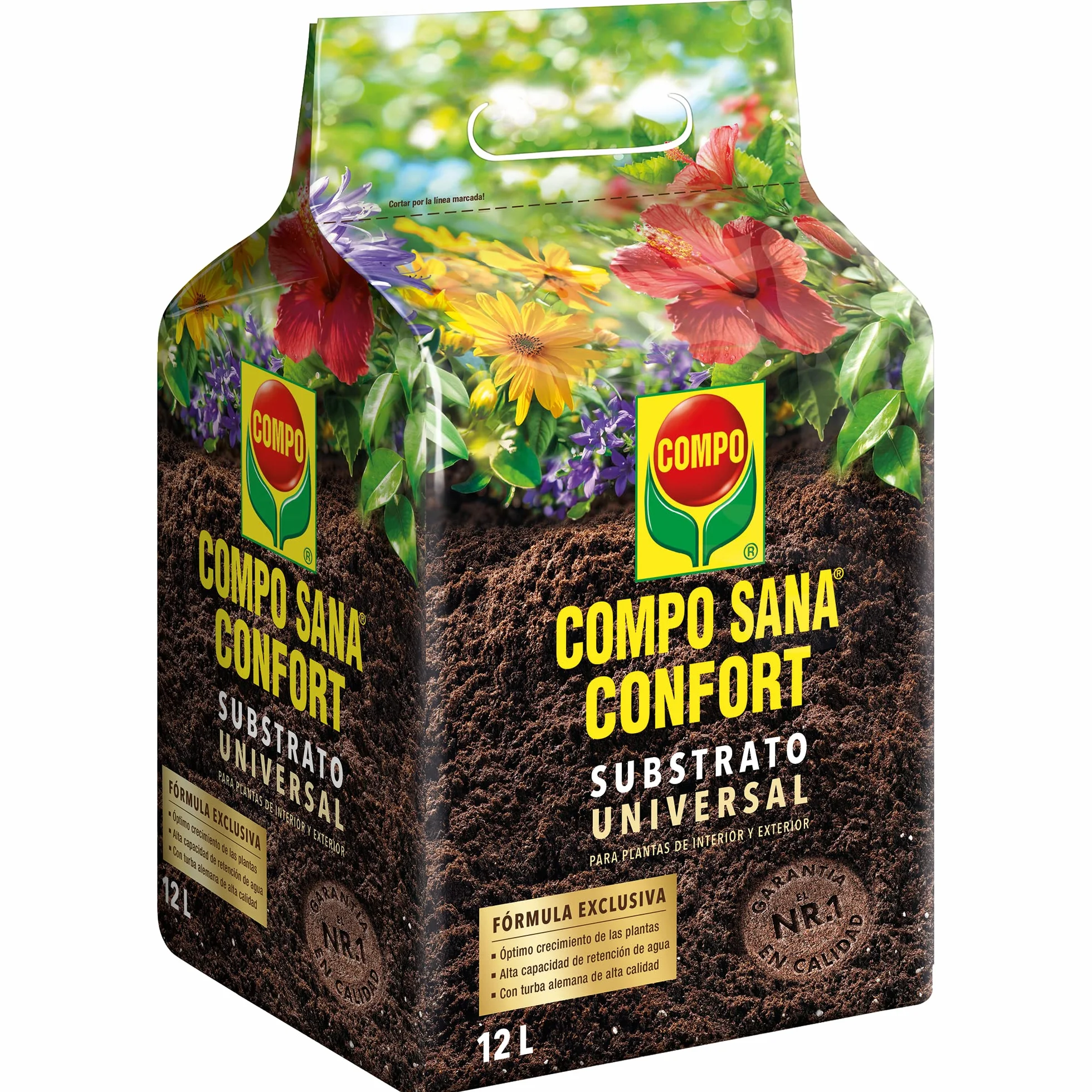 COMPO SANA Confort Universal Substrato de calidad para macetas con 12 semanas de abono para plantas de interior, terraza y jardín, Substrato de cultivo, 12 L