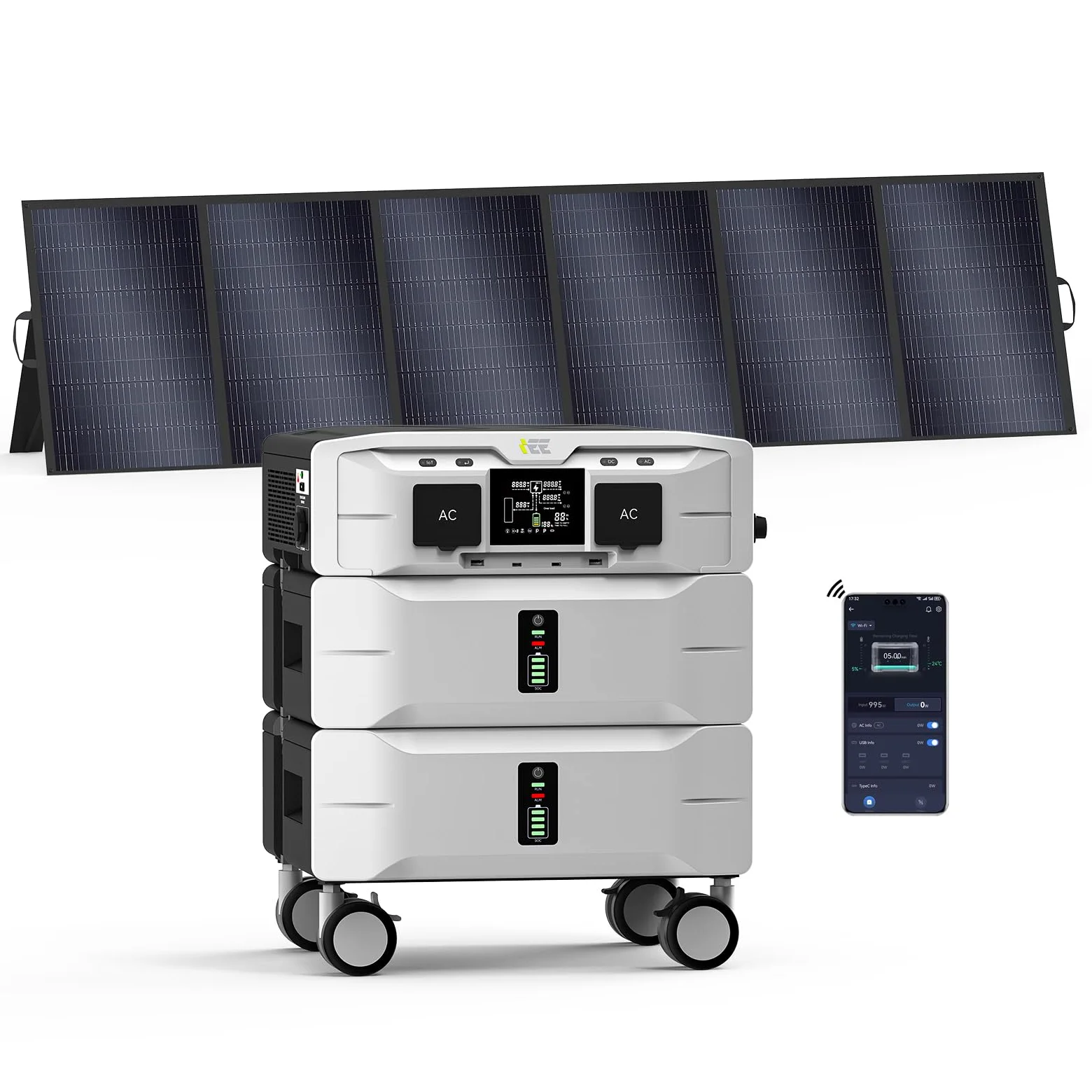 IEE 5000W Generador Solar con Panel 500W, 5120Wh Estación de Energía Portátil, Ampliable Hasta 10 kWh, App, 11 Puertos, Batería LiFePO4, Power Station para Camping, Caravana y Emergencias