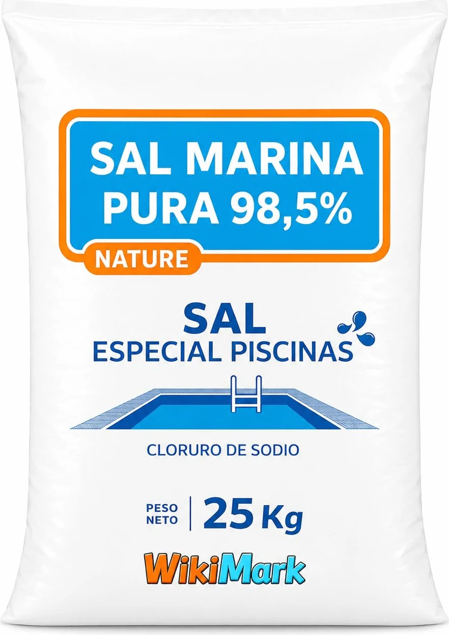Sal Piscinas 25 kg | Sal Marina Pura 98,5% para Piscinas | Sal Especial para Cloradores Salinos | Cloruro de Sodio Natural | Sin Antiaglomerantes | Apta para Todo Tipo de Piscinas - WikiMark