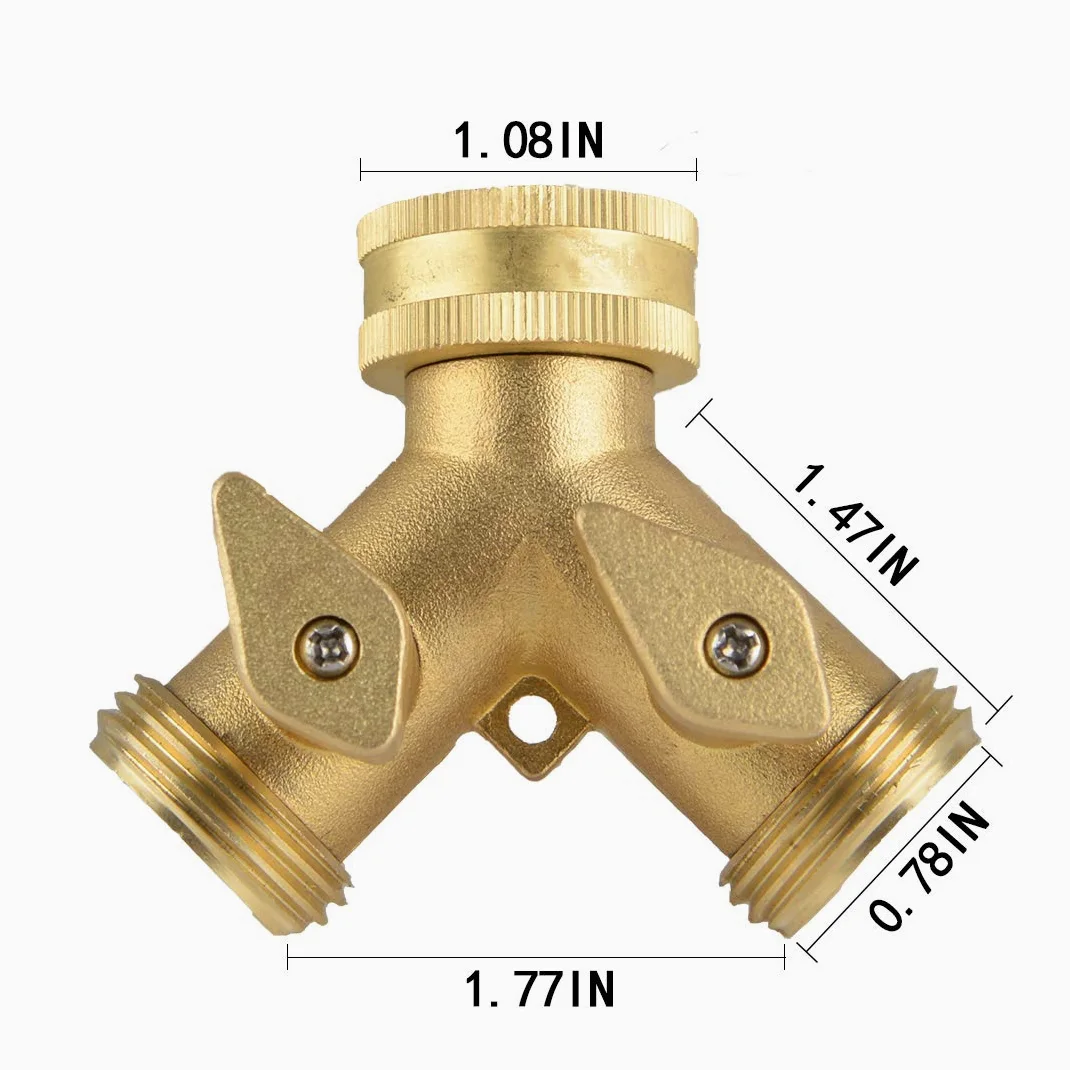 LUEXBOX - Divisor de manguera de 2 vías, conectores de manguera de latón de 3/4", conector de manguera de jardín, válvula de cierre de latón macizo