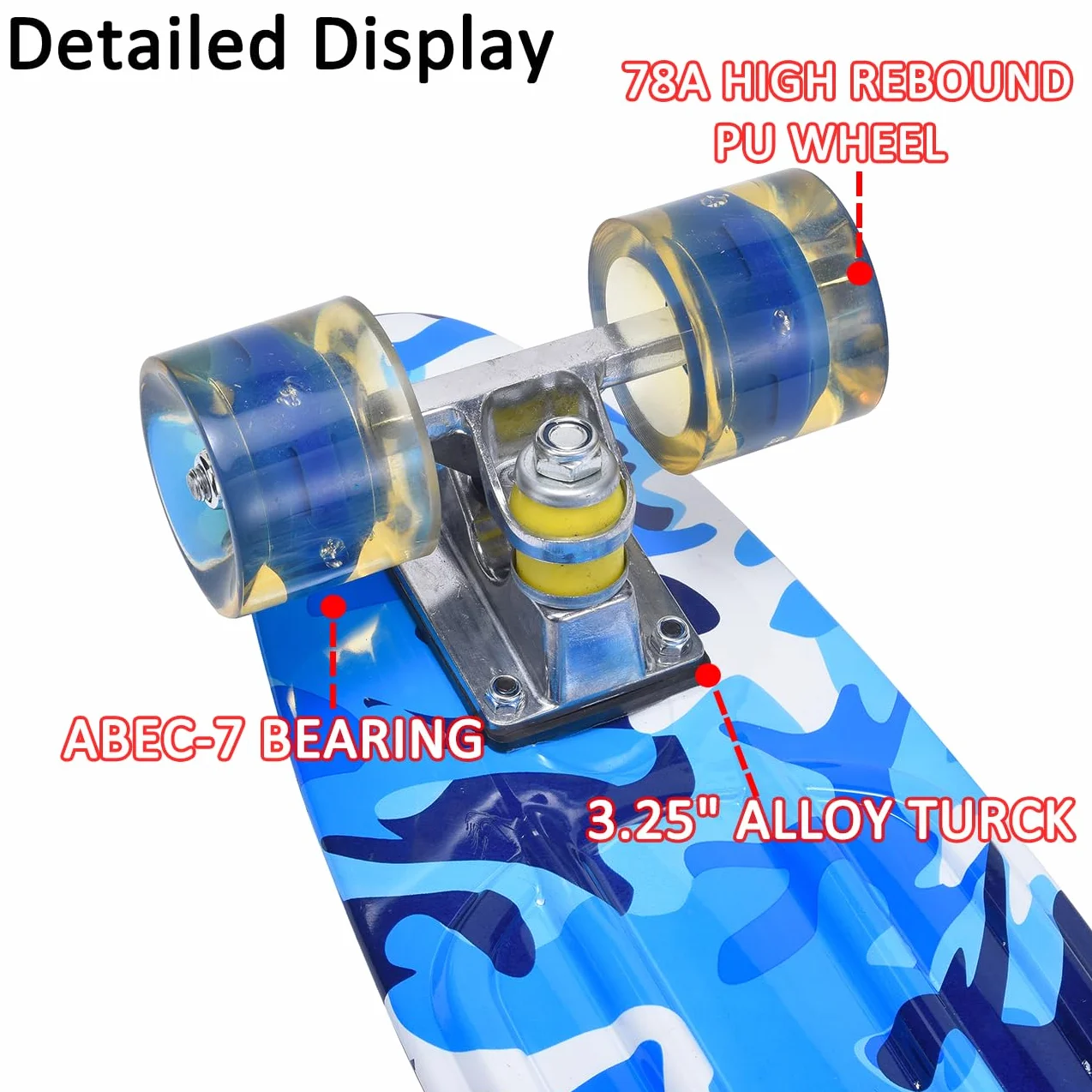 ERNAN Skateboard Complete 22 Inch Mini Cruiser Rodamientos ABEC-7 Ruedas 78A PU Light Up