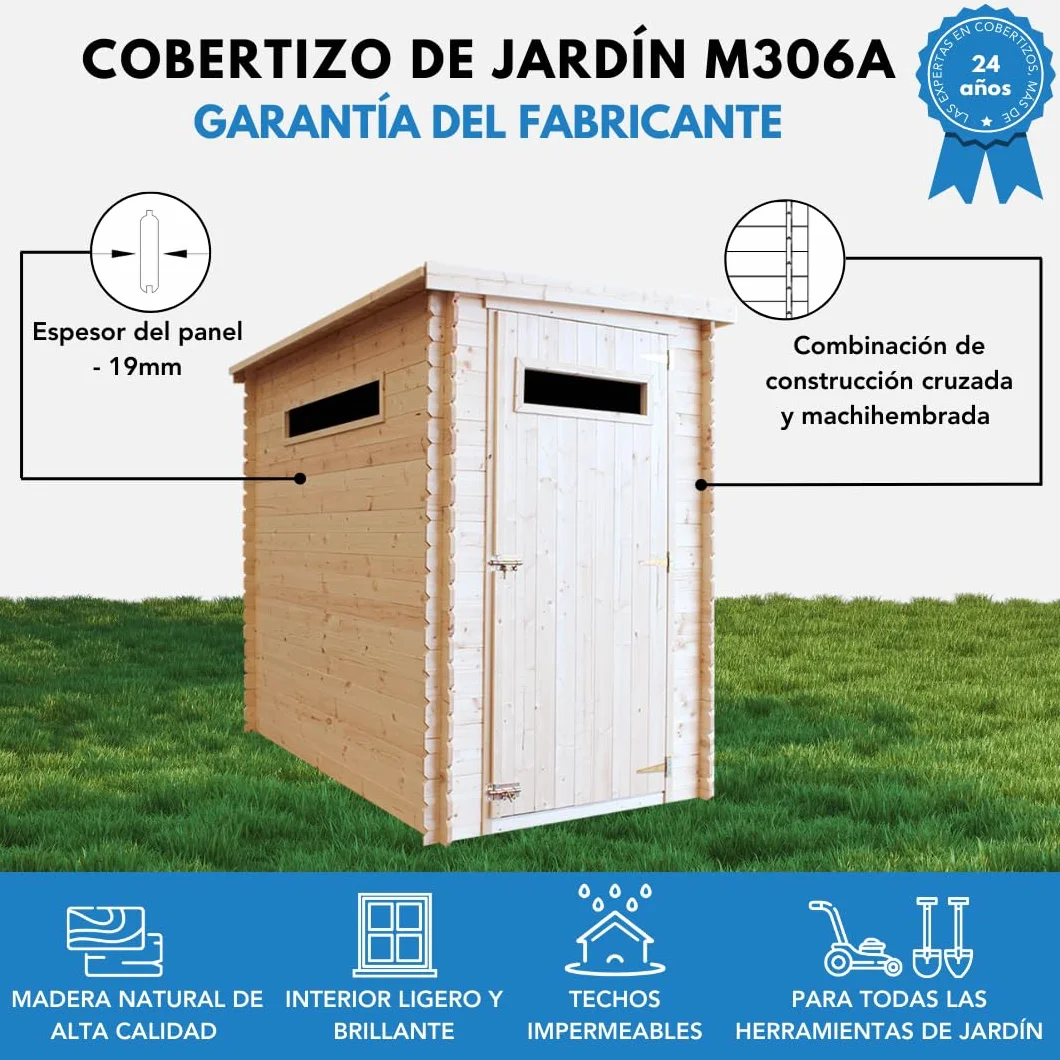 Casa de Almacenamiento jardín 144x239x198 cm/2.63m2 - Cobertizo de Madera pequeño - Techo, Ventana- TIMBELA M306A+M306G - con Suelo TRATADO