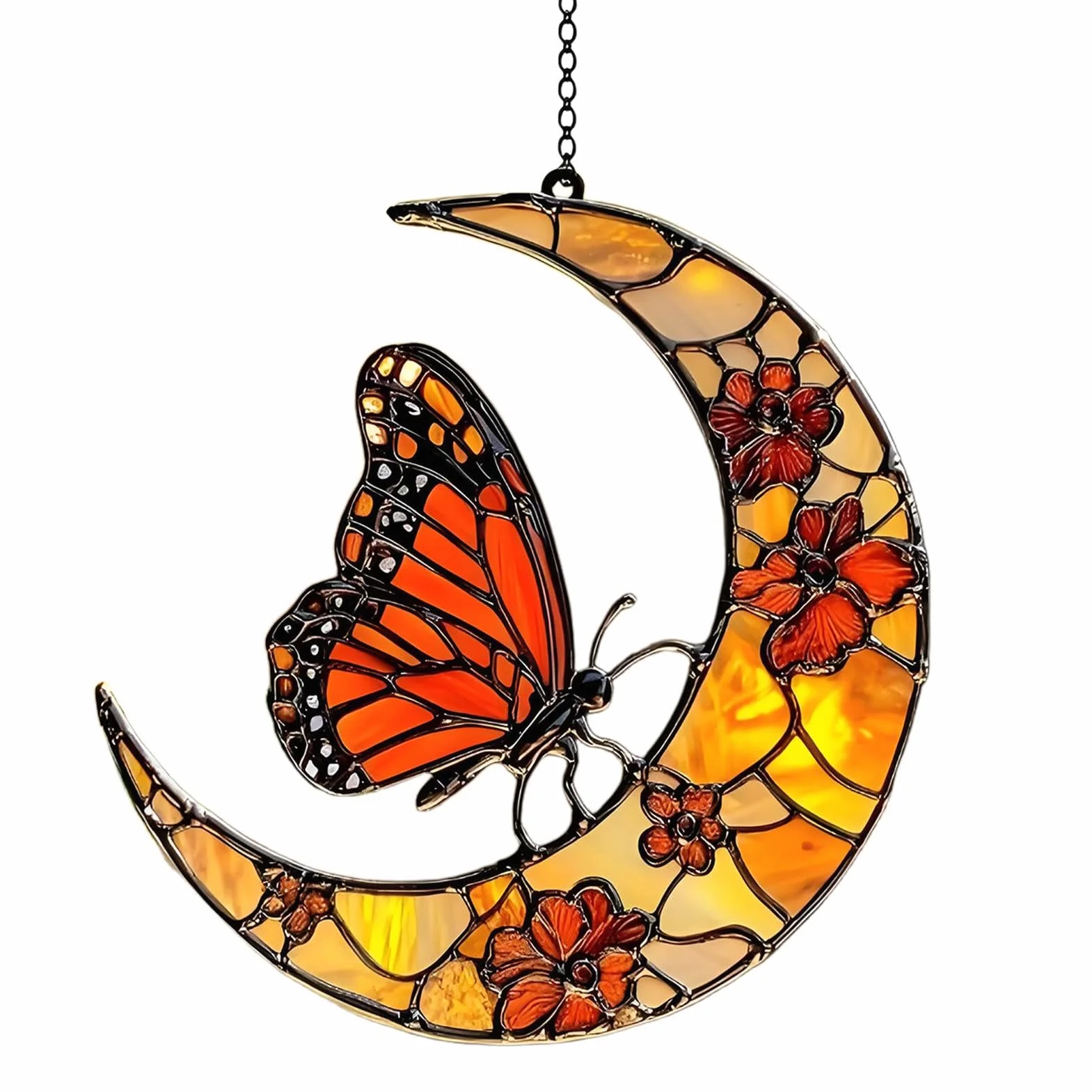 Cattador De Luna Solar, Mariposa Y Luna Solar Catcher Window Butterfly Catcher Catcher Butterfly Sun Catcher, Monarch Butterfly Y Flower Moon Ornament Para Ventana - Ornamento De Arte Acrílico Para De