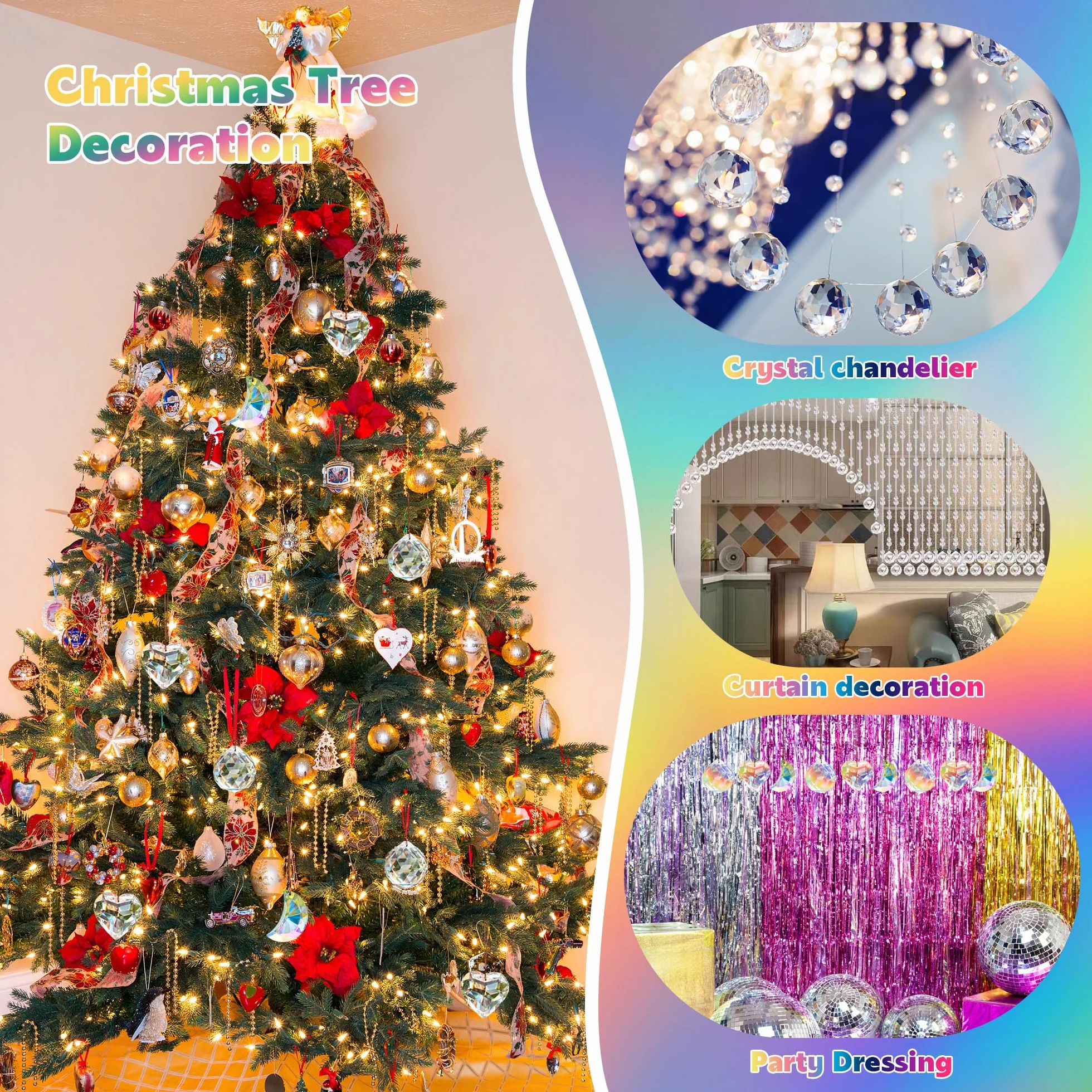 Colgante de Bolas Atrapasoles 3Pcs Bola de Cristal Prisma Decoración para Ventanas, Hogar, Oficina, Jardín