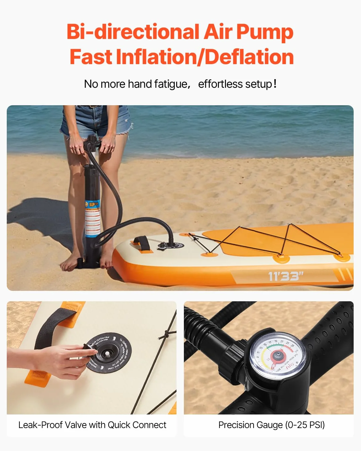 VEVOR Tabla de Surf Inflable Ultraligera con Bomba, Remo, Aleta, Mochila, Correa de Tobillo, Carga 150 kg