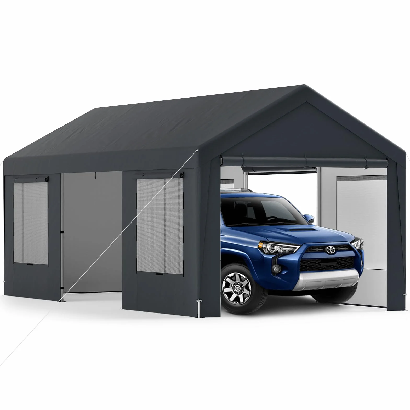 SOARS Carpa de Garaje 300 x 595 x 280, Tienda de campaña con 8 Paredes Laterales extraíbles, Marco de Metal, Paneles de Ventanas de Polietileno, Puertas enrollables, Refugio para Garaje, Incluye