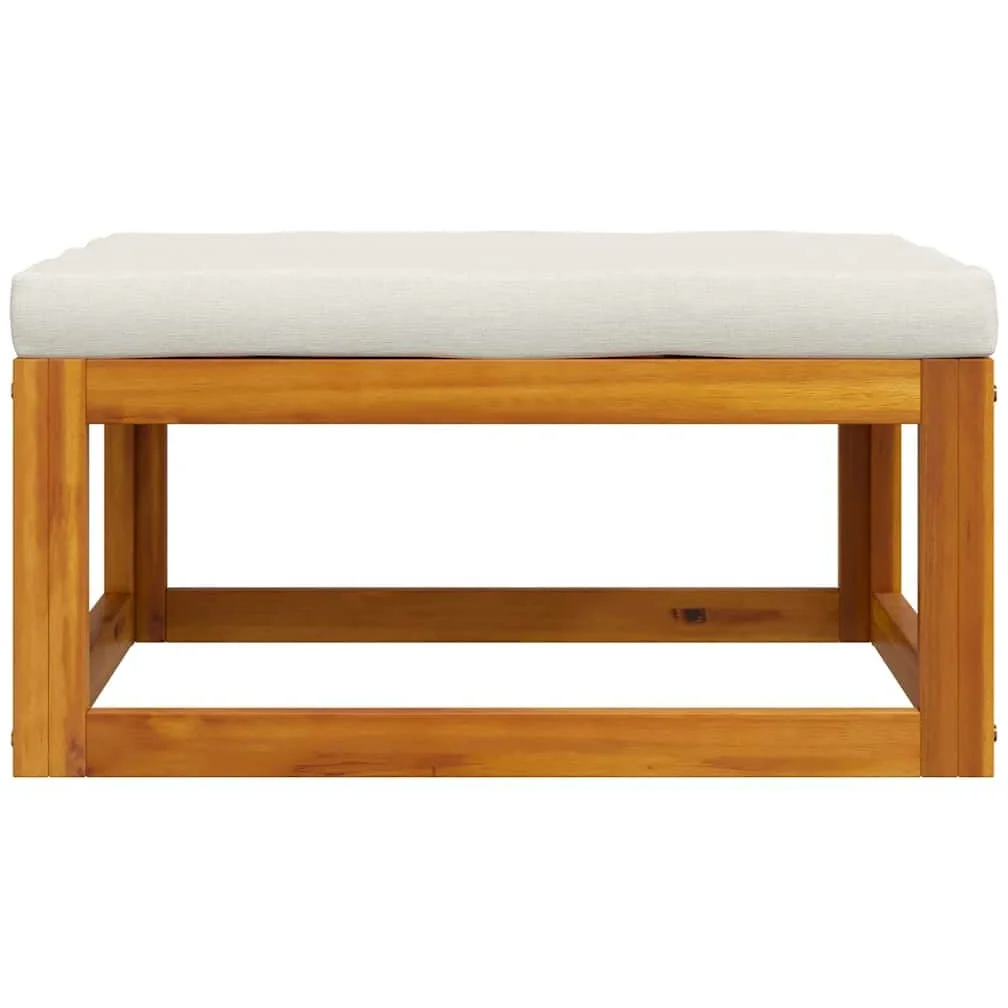 vidaXL Reposapiés con Cojín Taburete Jardín Madera Maciza de Acacia Blanco Crema