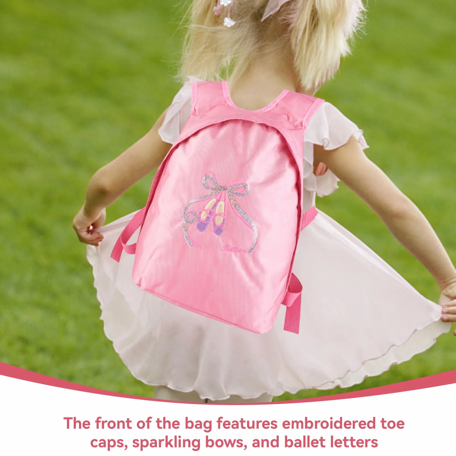 HERCHR Bolsa de Ballet para Niñas, Mochila Deportiva con Cremallera, Bolsa de Viaje, Bolsa de Hombro Doble Rosa