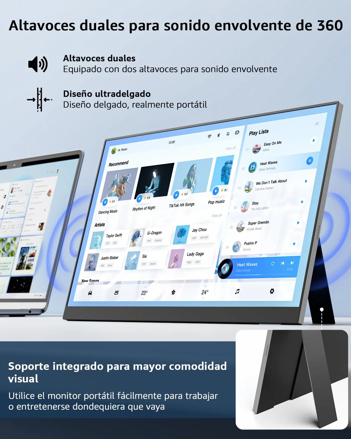 Yodoit Monitor Portátil 15,6" IPS FHD 1920×1080P USB-C HDMI Altavoces Integrados para PC/Mac/PS5
