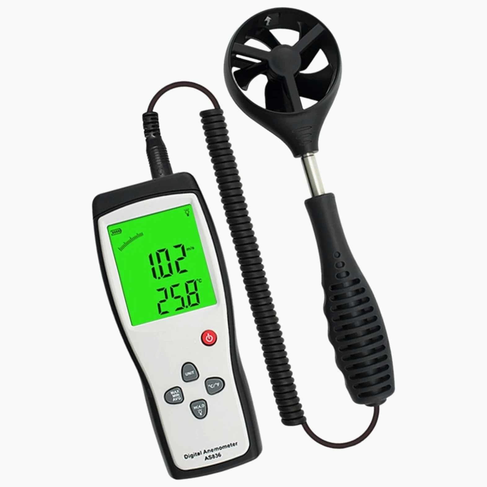 Medidor De Viento Portátil, Medidor De Viento De Amplio Rango De 0,3 a 45 M/s con Pantalla LCD Grande Legible a La Luz del Sol Y Carcasa De ABS Reforzado, Sonda Sensible para Sistemas De