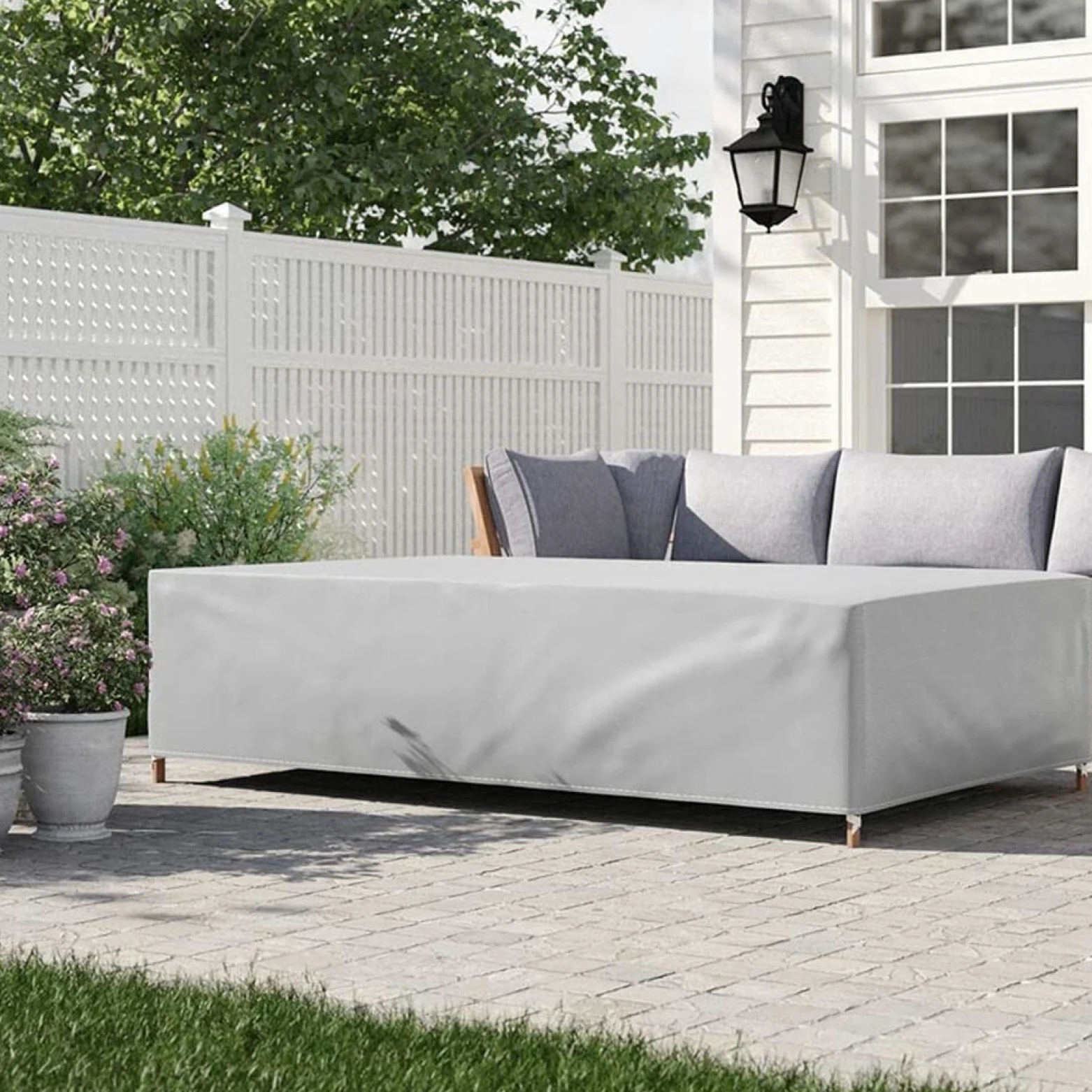Fundas de Muebles de jardín,varios tamaños Funda para Muebles de Jardín Exterior Rectangular Impermeable,Anti-UV,Resitente al Polvo,para Sofa de Jardin al Aire Libre Patio 285x205x63cm Plata