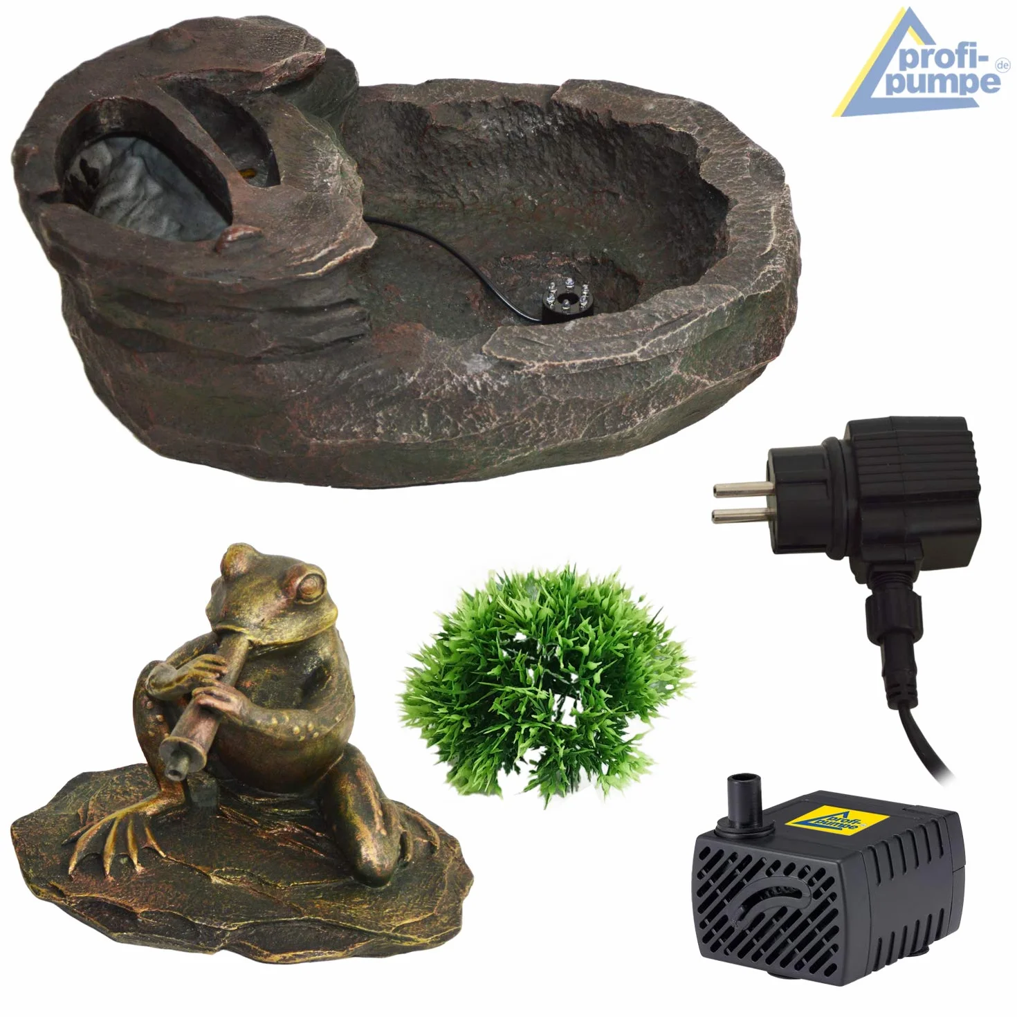 Fuente Exterior - Fuente Decorativa - Fuente EN Cascada - Tazón-Granito-en Cascada - para el Jardin -con batería Li-Ion & luz LED (Fuente -3-230V)