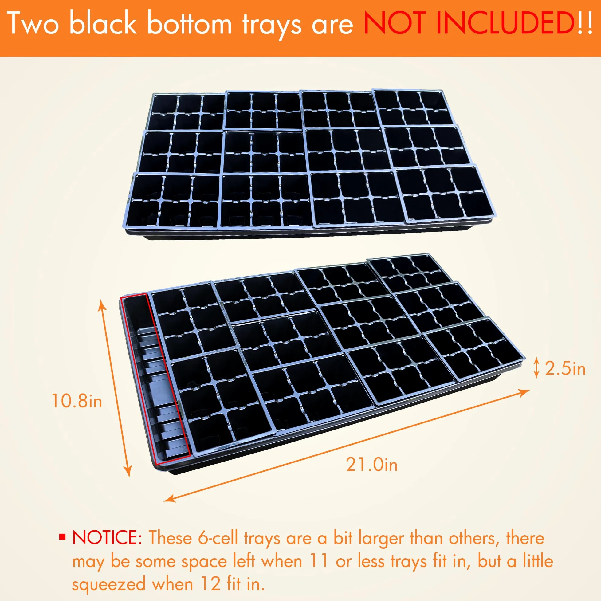 Gardzen Paquete de 120 bandejas de inicio de semillas de 6 celdas para plántulas, bandejas de inicio de plantas con agujeros de drenaje para germinación de semillas, 5.4 x 3.7 pulgadas, color negro
