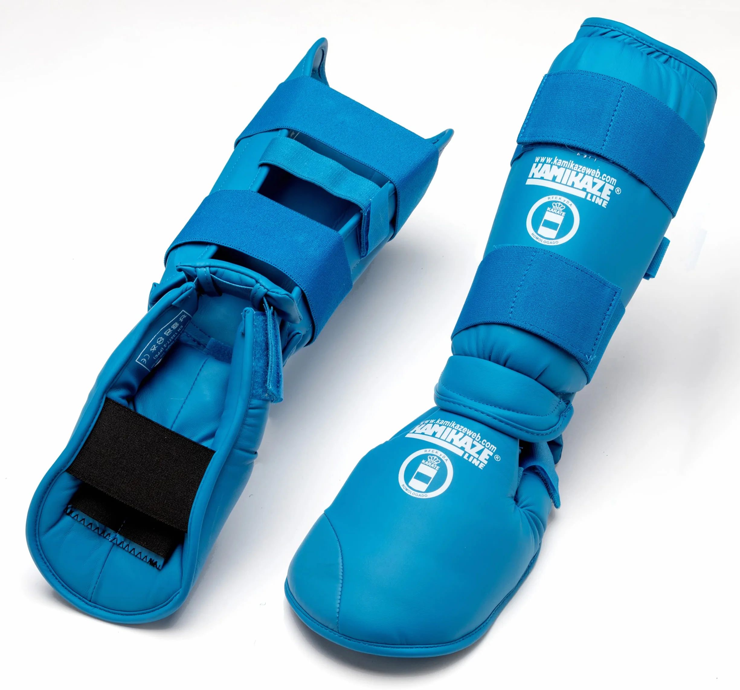 Espinilleras KAMIKAZE Karate Protectores de pie RFEK Azul XL