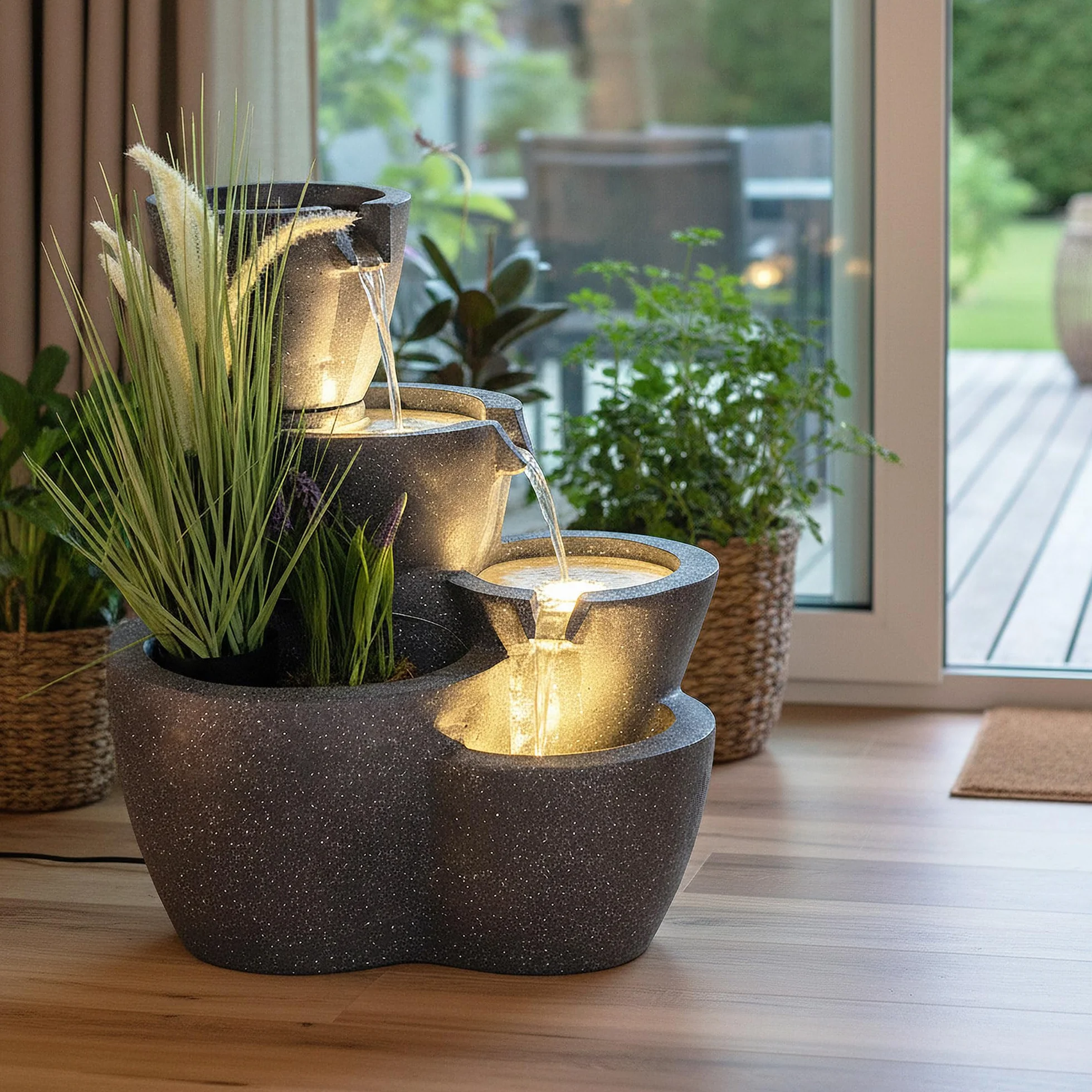 Fuente de Jardín Iluminada Grande Arnusa - Fuente de Agua de 59 cm - Decoración de Jardín Interior y Exterior - Se Puede Plantar
