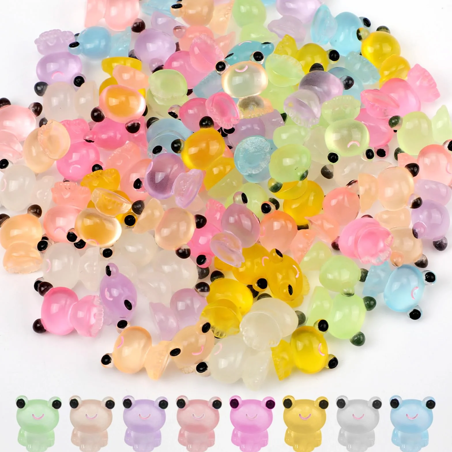 XIHIRCD 80uds Mini Ranas Luminosas de Resina, Lindas Multicolores Pequeñas Ranas Que Brillan en la Oscuridad Figuras de Ranas Brillantes en Miniatura para Manualidades Paisaje Decoración de Jardín