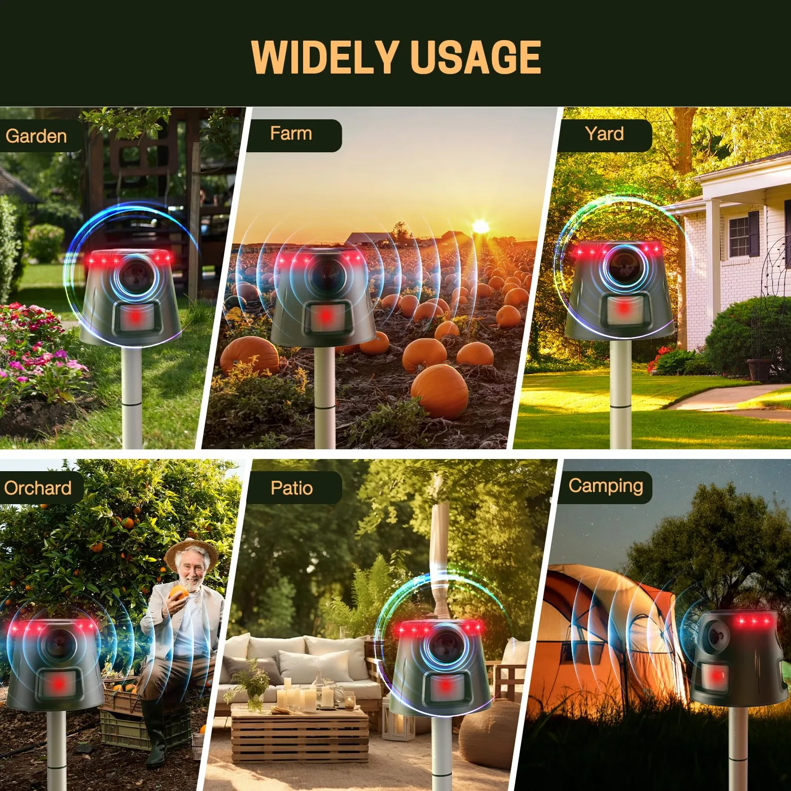360° Solar Repelente Gatos, Ultrasónico Ahuyentador Pare Animales con Sensor de Movimiento y Luz Intermitente, 5 Modos Ahuyentador Impermeable para Exteriores para Ciervos Zorrillos Ardillas Conejos