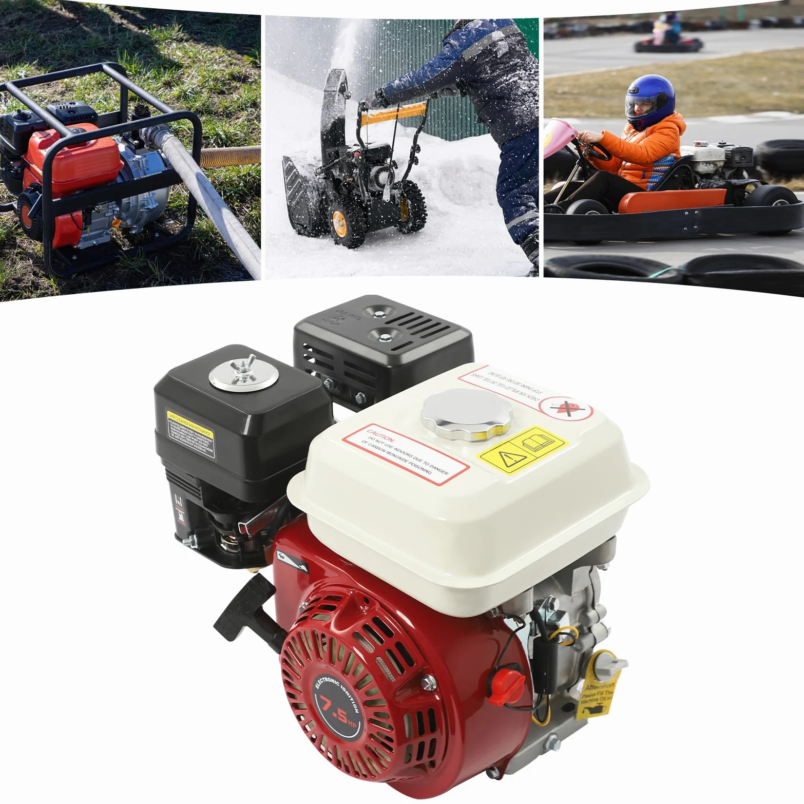 Motor de gasolina de 4 tiempos, 7,5 CV, motor estacionario, motor de kart | Motor de accionamiento con arranque por cable y sensor de aceite, ideal para limpiador de alta presión Go-Kart 3600 rpm