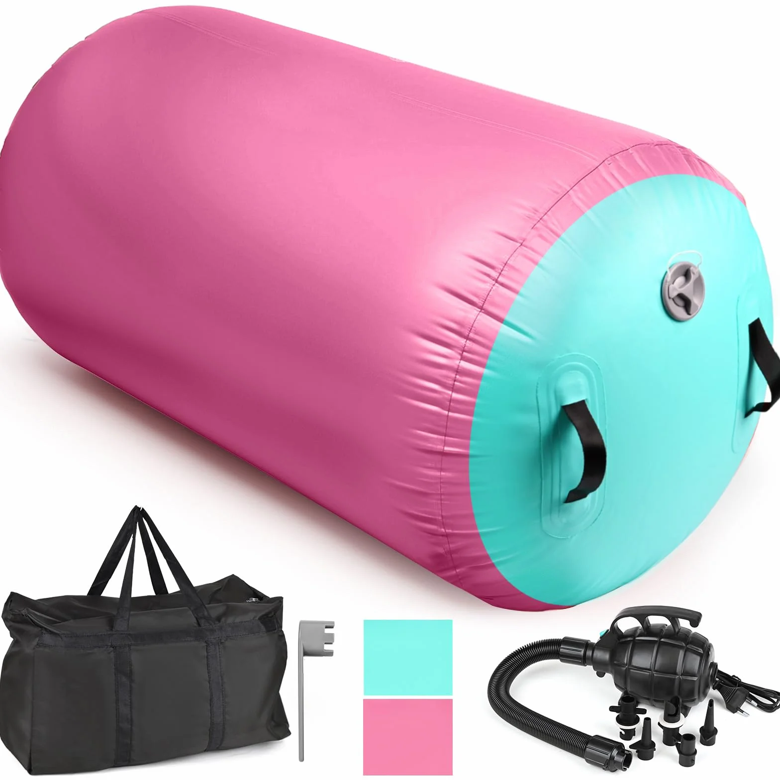 Diealles Shine Air Roll Hinchable 100x60cm Gimnasia Rollo Inflable con Bomba Eléctrica y Bolsa