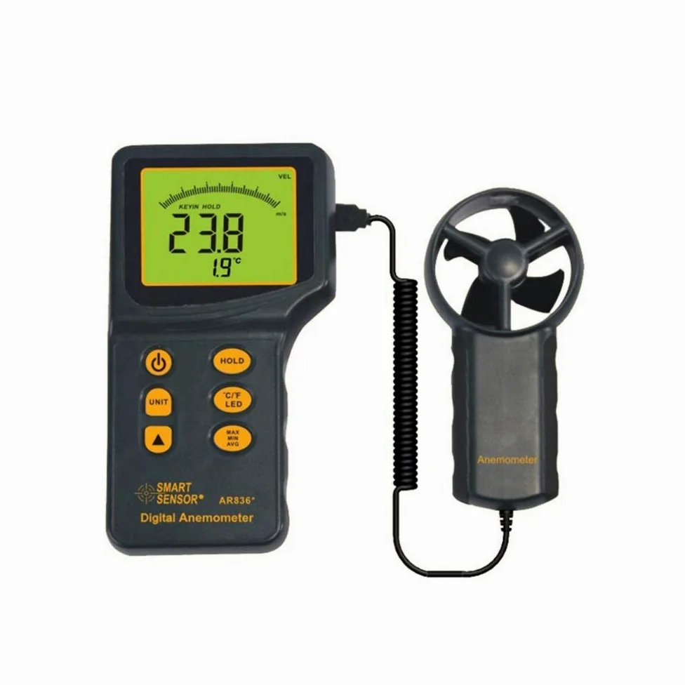 AR836 + Anemómetro Digital de Mano con retroiluminación de Pantalla LCD Medidor de Velocidad del Viento for medir la Velocidad del Viento, la Temperatura, el medidor de Flujo de Aire