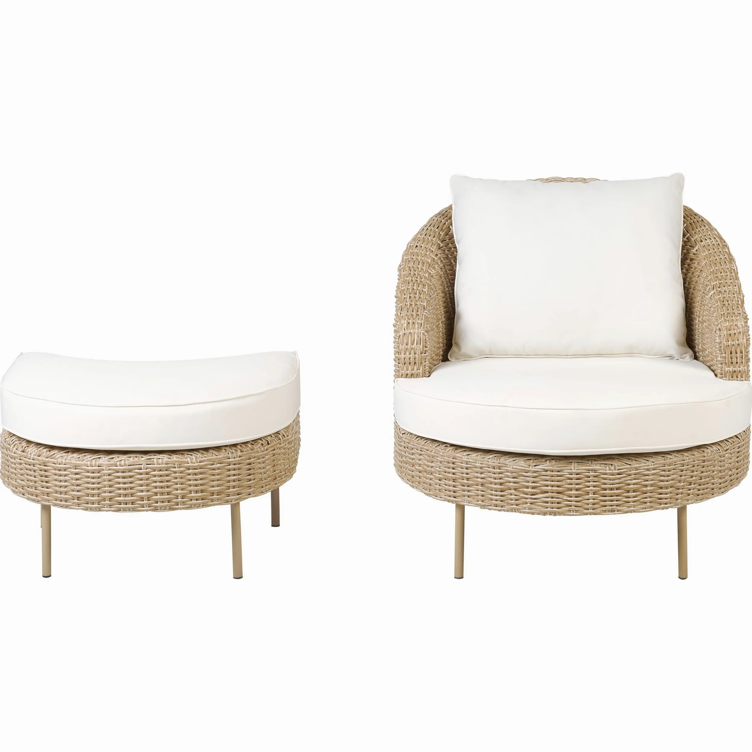 Beliani Silla de Ratán Beige Blanco Natural con Reposapiés Sintético Cojines Arcille