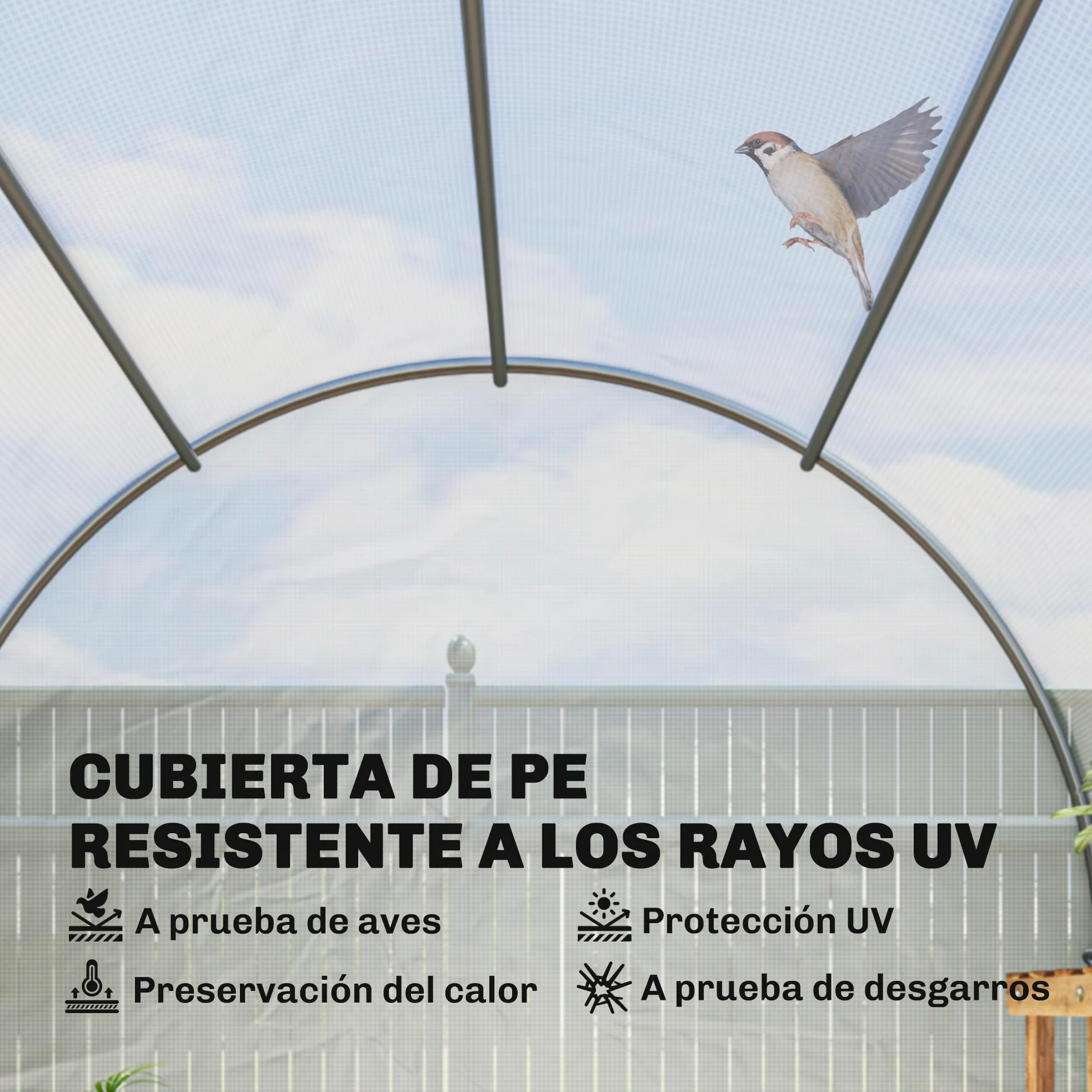 Outsunny Invernadero de Exterior 3,5x2x2 m Túnel con 6 Ventanas de Malla Puerta Enrollable Cremallera Anti-UV Blanco