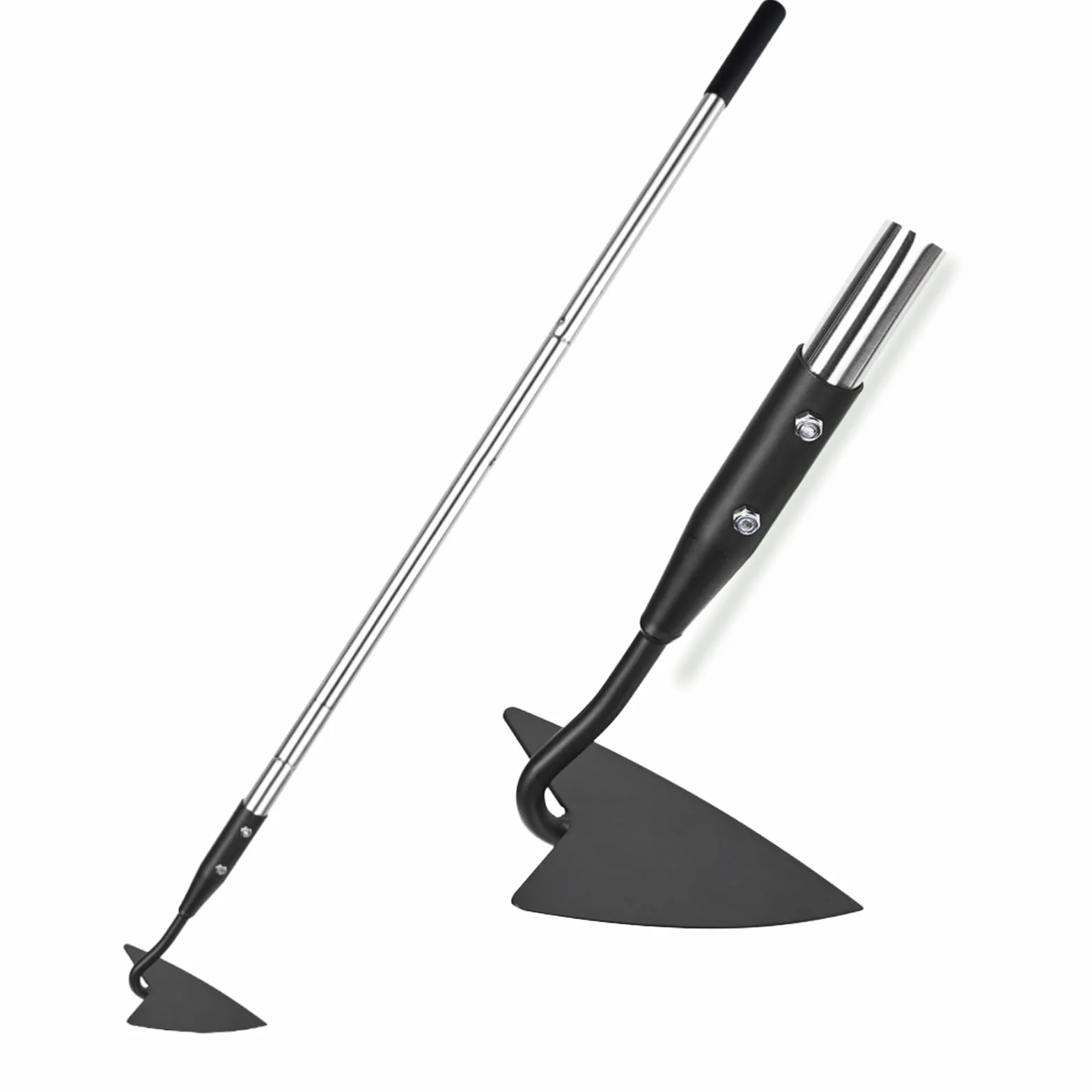YEELOR Warren Azada, Azada Triangular de Jardín de Acero al Carbono con Mango Largo Ajustable de Acero Inoxidable de 145 cm, Herramientas Manuales de Jardinería Resistentes para Crear Surcos