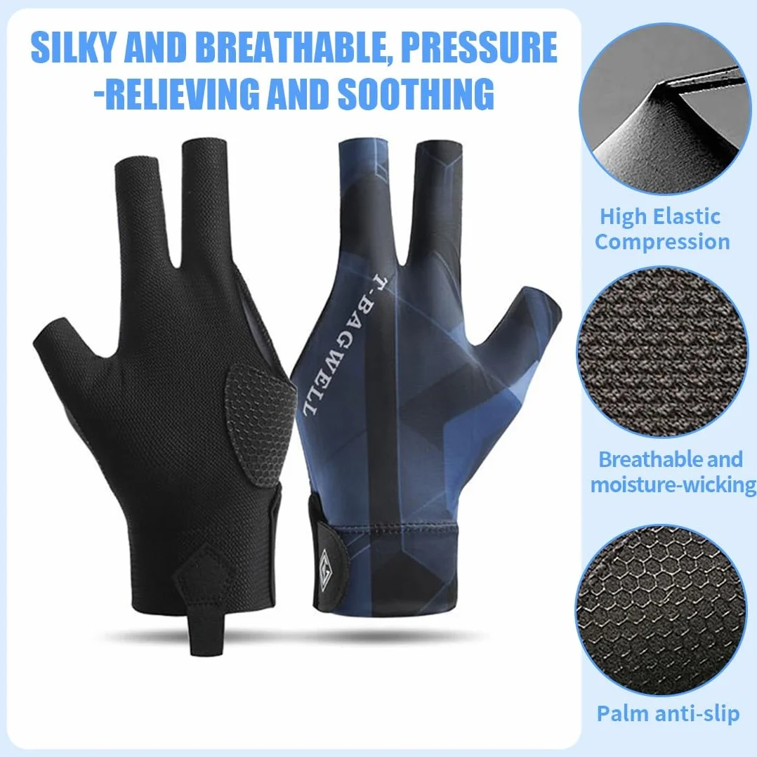 Guante De Billar Snooker 3 Dedos Ajustable Transpirable Antideslizante Mano Izquierda Accesorio