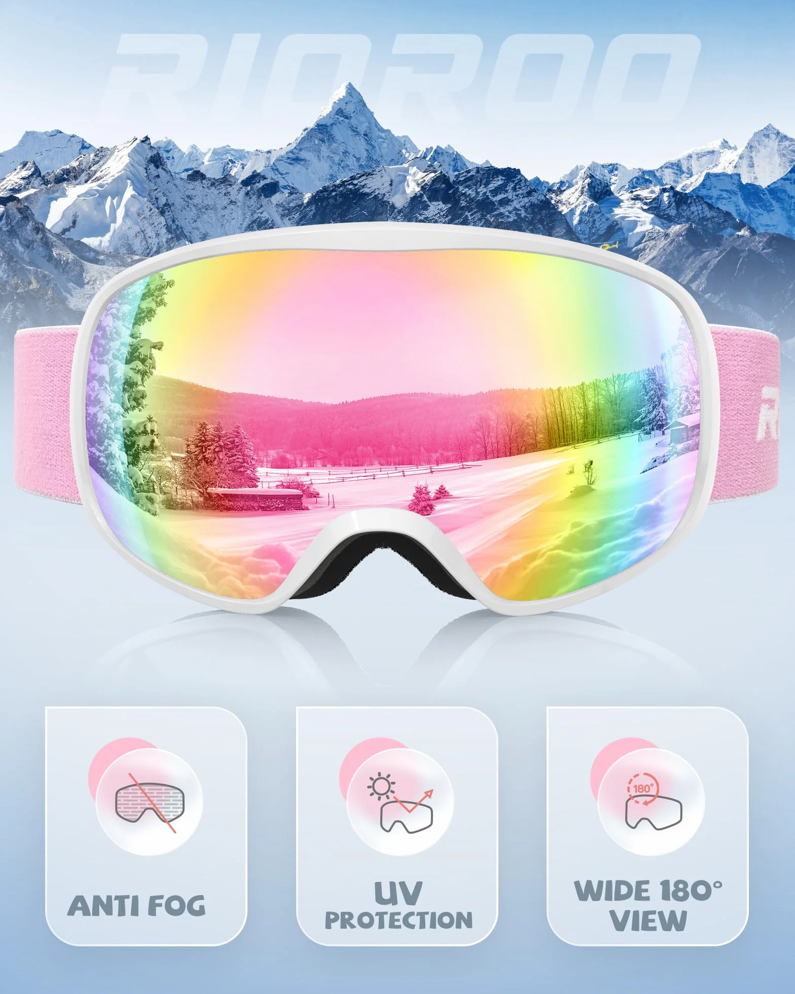 Gafas de Esquí para Niños 3~14 Años OTG Anti-Niebla UV Lente Doble