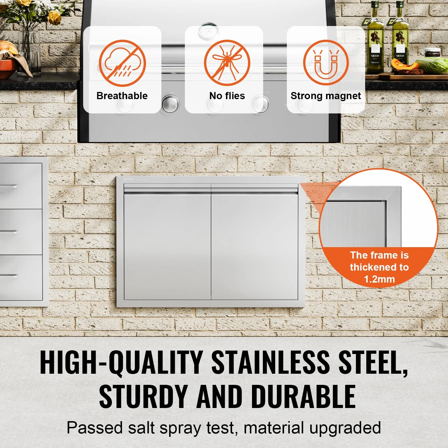 VEVOR Puerta de acceso para barbacoa, puerta de cocina doble de 30 pulgadas de ancho x 21 pulgadas de alto, puerta de montaje empotrado de acero inoxidable, puerta vertical de pared con asas