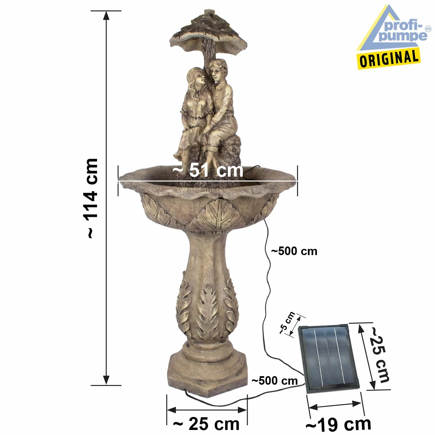 Fuente Solar Fuente Jardin con Forma de Cascada para terraza, balcón, con función de Encendido instantáneo con batería de Iones de Litio y luz LED, Batería de Ion de Litio