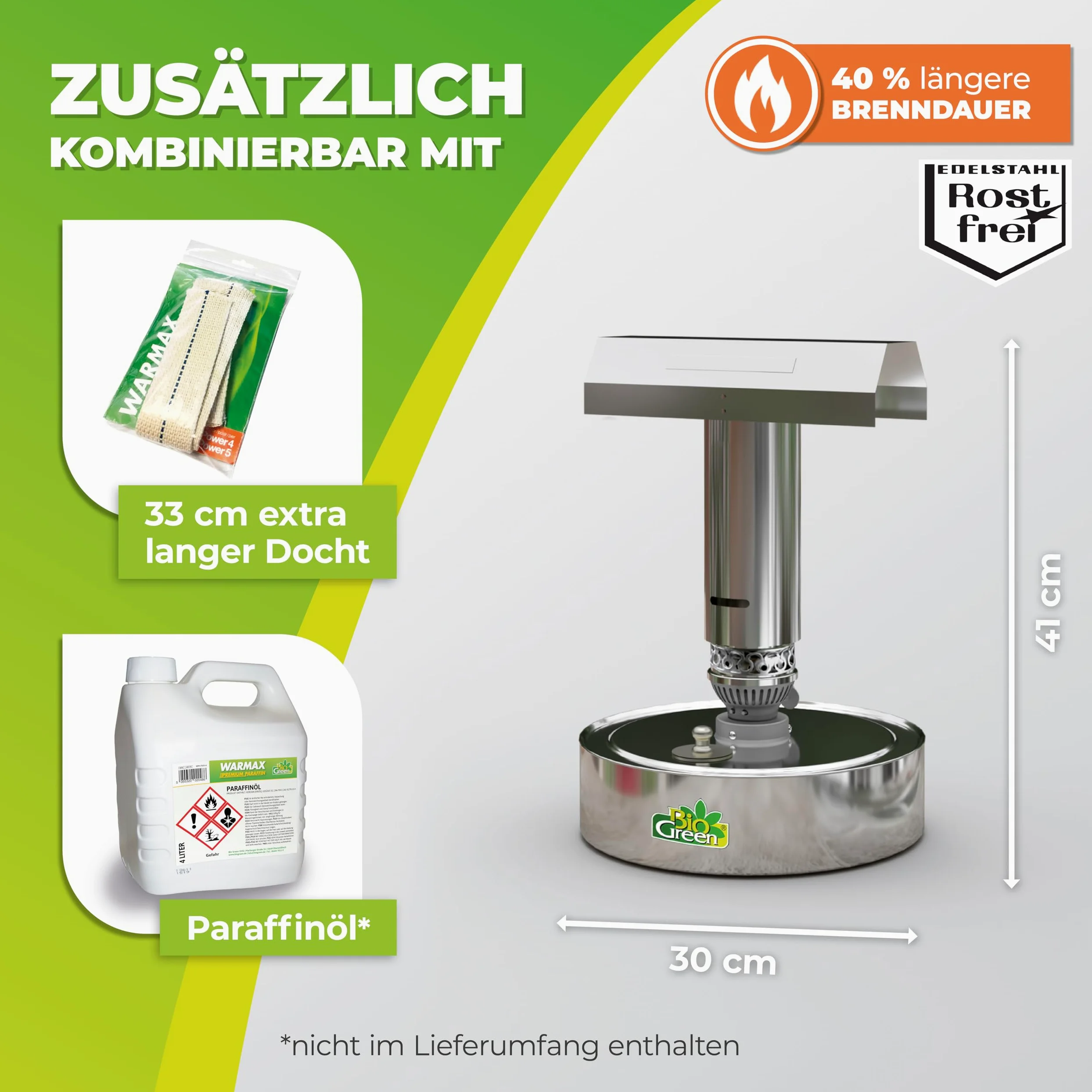 Bio Green Calefacción para invernadero Warmax Power 4" de acero inoxidable - 300 W