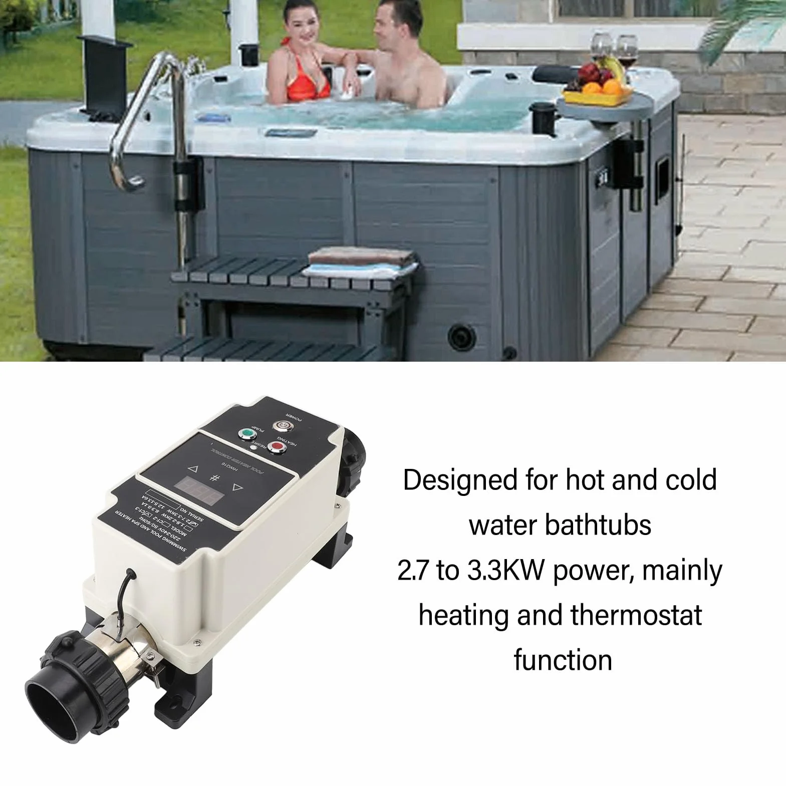Sxhlseller Bomba de Calor para Piscina 230 V - 2,7-3,3 KW Termostato Calentador de Agua para Piscina con Pantalla Digital para Bañera de Hidromasaje
