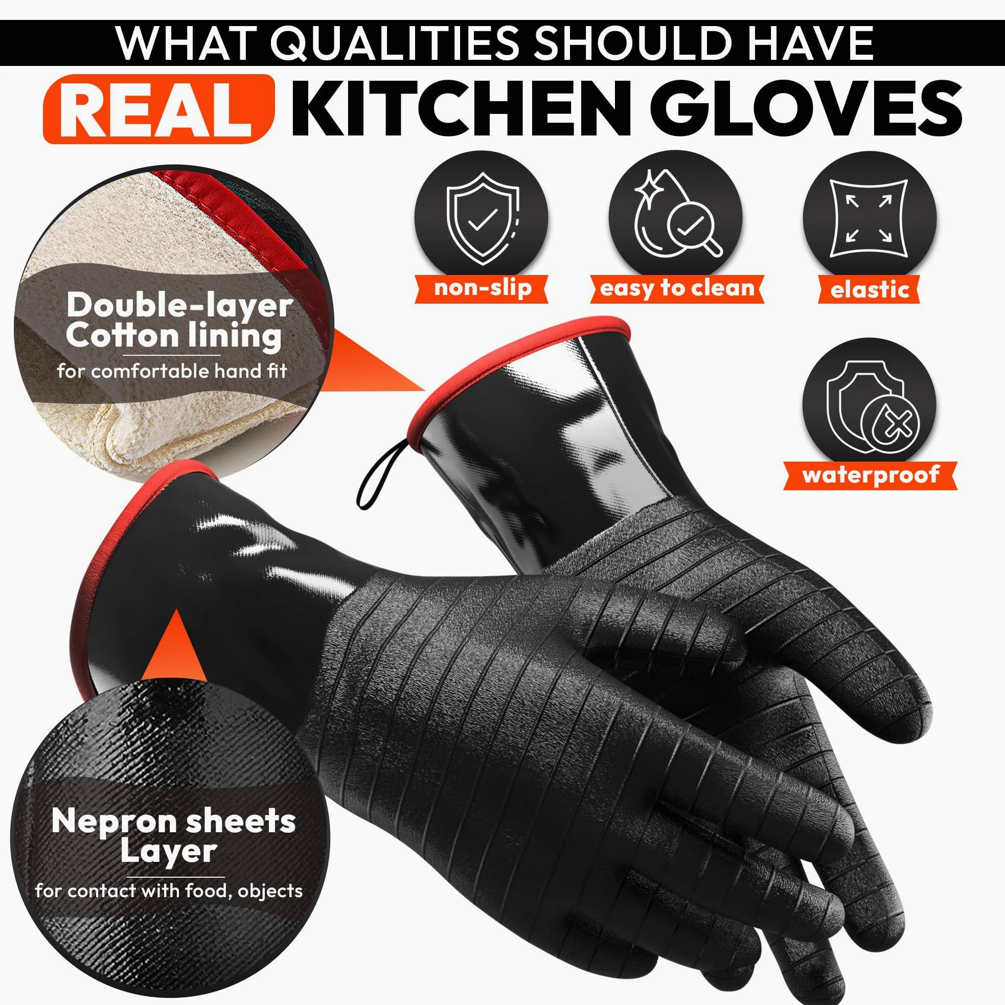 Guantes de barbacoa resistentes al calor, manga larga, agarre texturizado para manejar alimentos húmedos, grasos o grasos, resistentes al fuego y alimentos, guantes de horno para ahumador, parrillas y