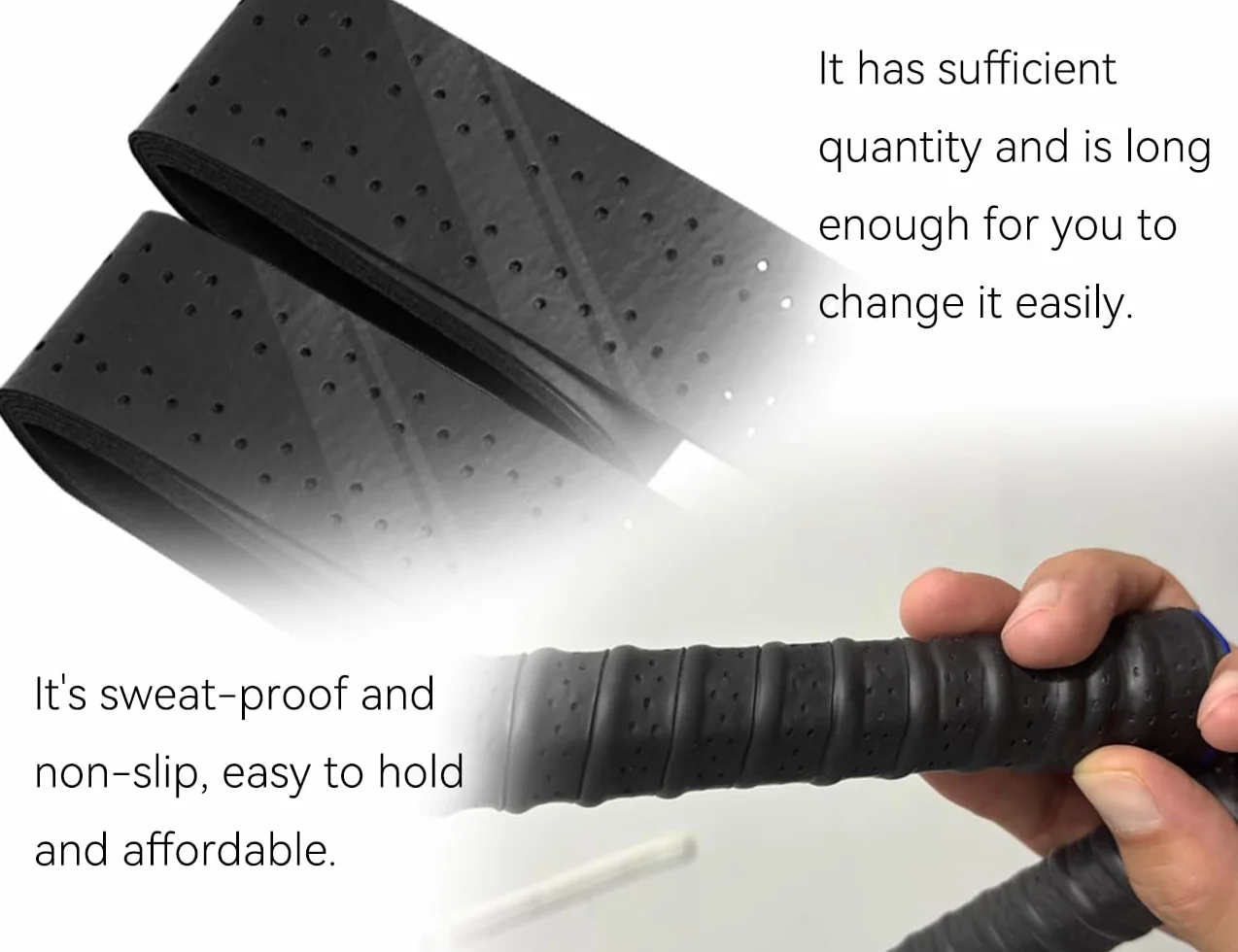 Cintas de Agarre para Raquetas de Tenis Antideslizantes Autoadhesivas Paquete de 4 Negro