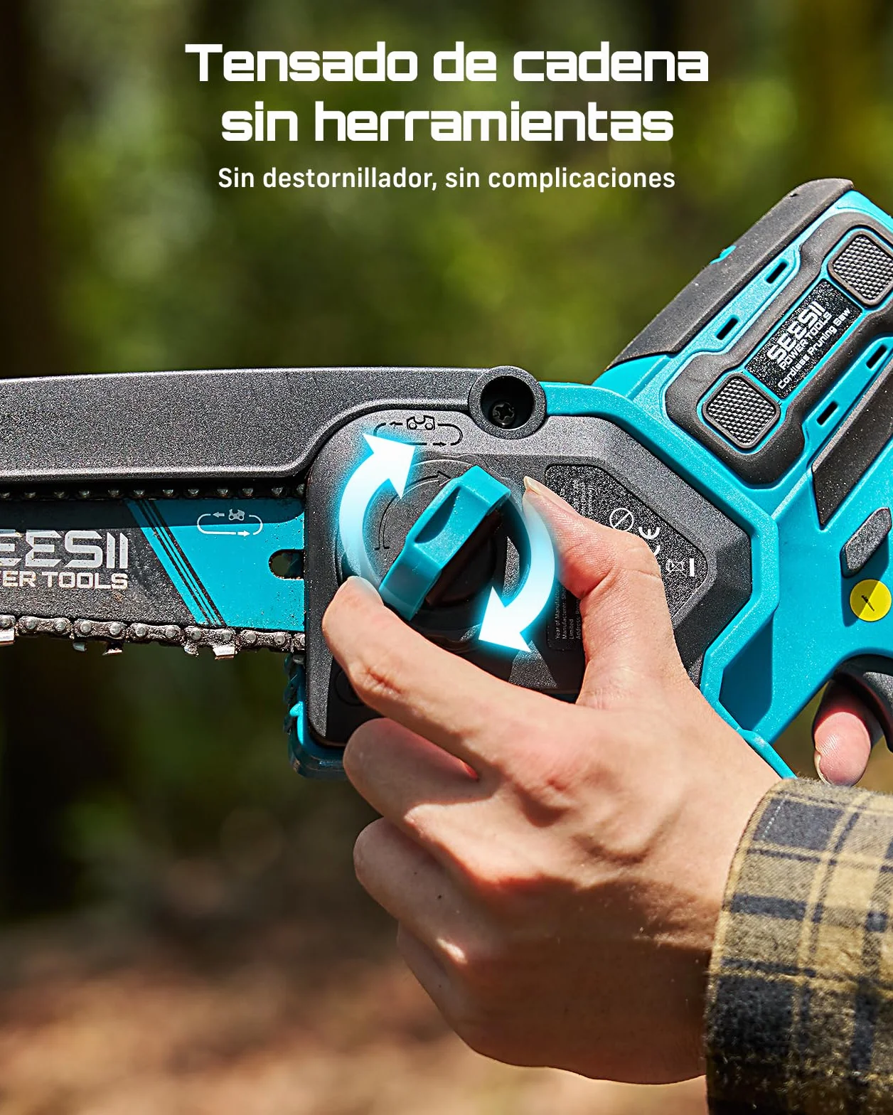 SEESII 6 & 8 Pulgadas Motosierra Bateria, 1000W Brushless, Mini Motosierra con 2*4000mAh Batería, Sierra Eléctrica para Podar con Lubricación Automática, Motosierras Pequeñas Árboles y Cortar Madera