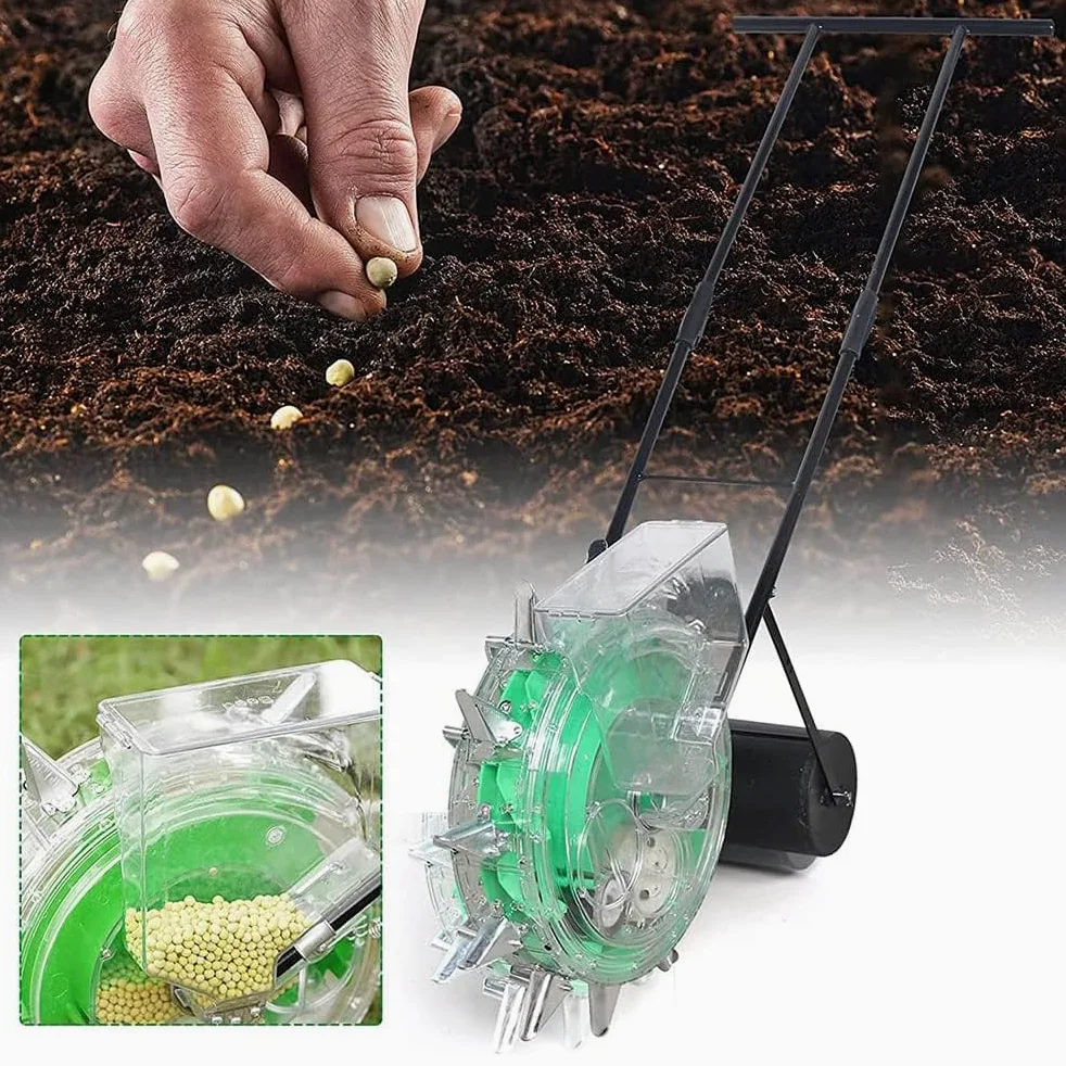 Sembradora de jardín de Empuje Manual, sembradora Manual de precisión, sembradora de Frijoles de maíz y maní, sembradora de Empuje de jardín, para Agricultura de Patio Trasero,6 Holes