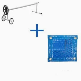PACK MANTA TÉRMICA (COBERTOR TÉRMICO-CUBIERTA ISOTÉRMICA-TOLDO PARA PISCINA) DE 700 MICRAS REFORZADA CON POLIETILENO CON REFUERZO EN TODO EL CONTORNO (6x5m) + ENROLLADOR TELESCÓPICO DE 81mm.