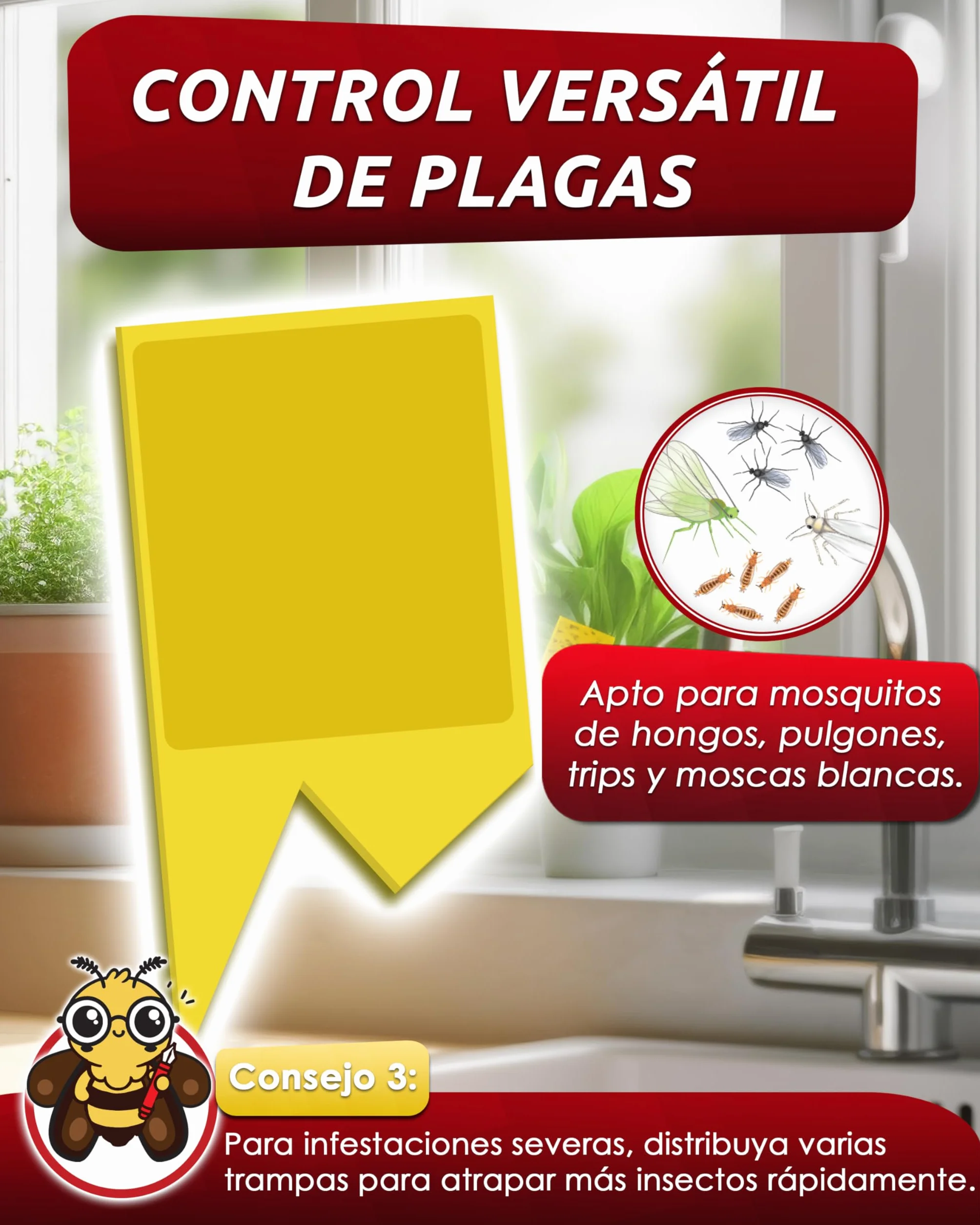 PIC Trampas Cromaticas Amarillas contra para Mosquito del Mantillo - 60x Pegatinas Trampas para Mosquitos, Eficaz Trampa Mosquitos No Tóxica, Ideal para Plantas De Interior contra Moscas pequeños