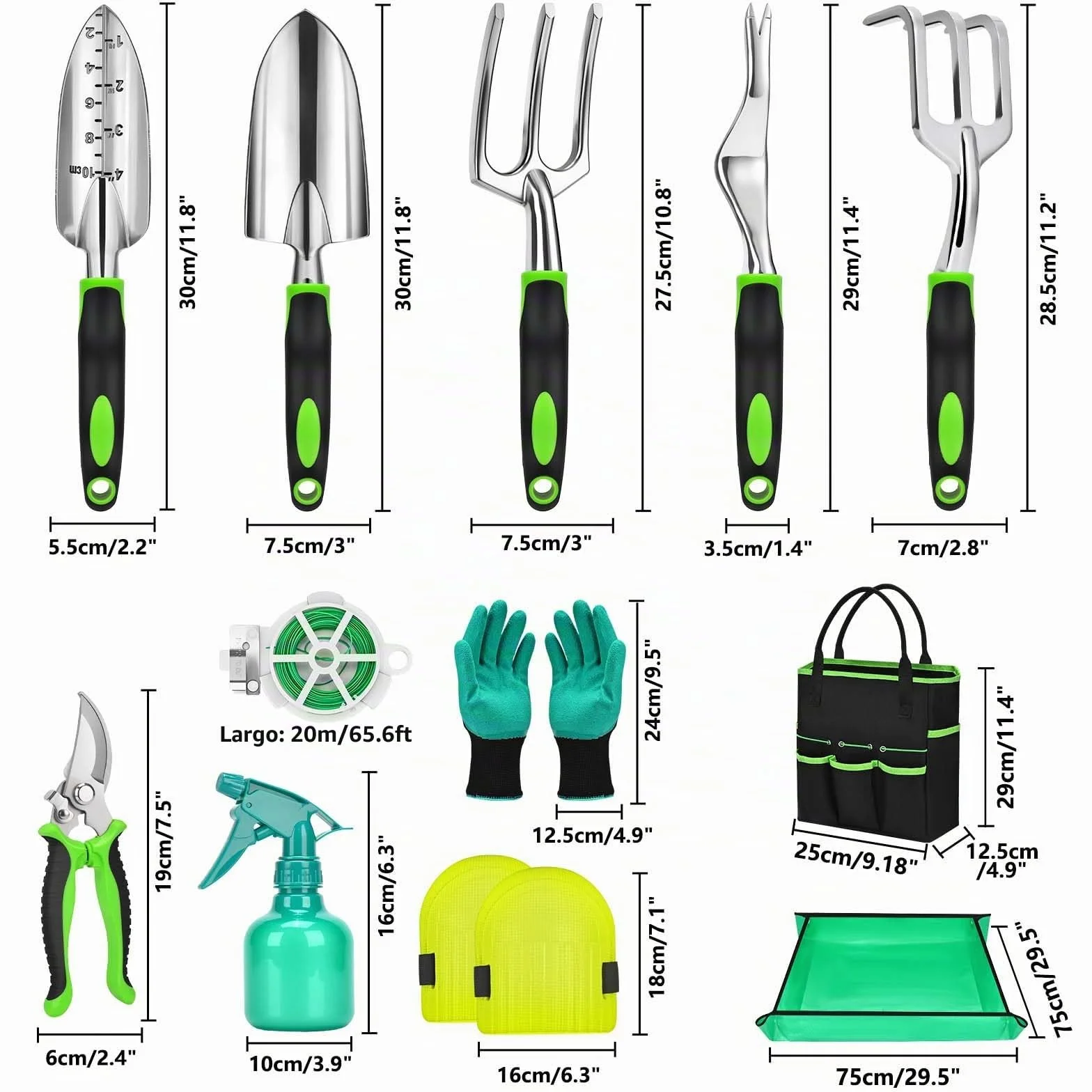 Mactoou Kit Jardineria, 12 Piezas Juego de Herramientas de jardinería con Pala Jardineria, Estera de Jardinería, Bolso de Jardín, Regalos de Jardinería para Mujeres y Hombres