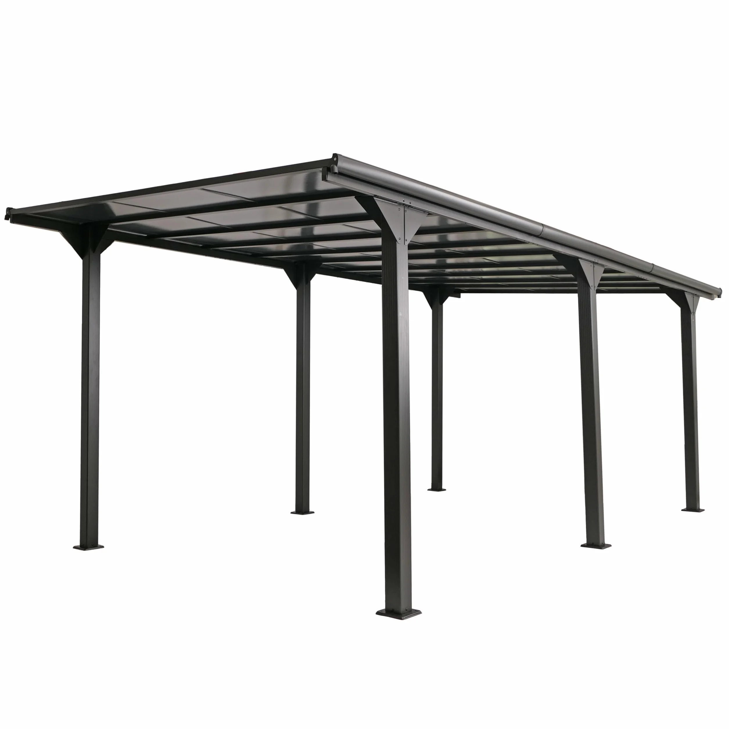 Alcoberta independiente Mendler HWC-O23, refugio para coche y garaje, estructura de 10 cm con techo de policarbonato y canaleta de lluvia, 3x6m - antracita
