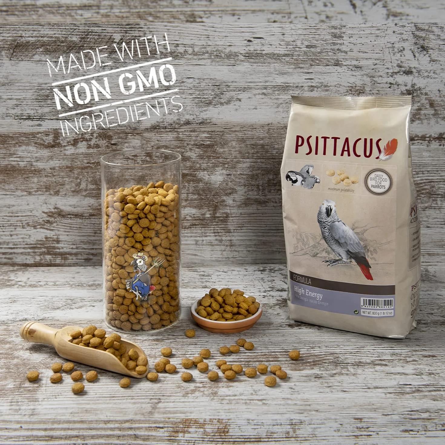 Psittacus High Energy 800 g | Pienso Completo para Yacos, Guacamayos y Otros Loros Africanos | Alimento Premium para Aves, 100% no-GMO