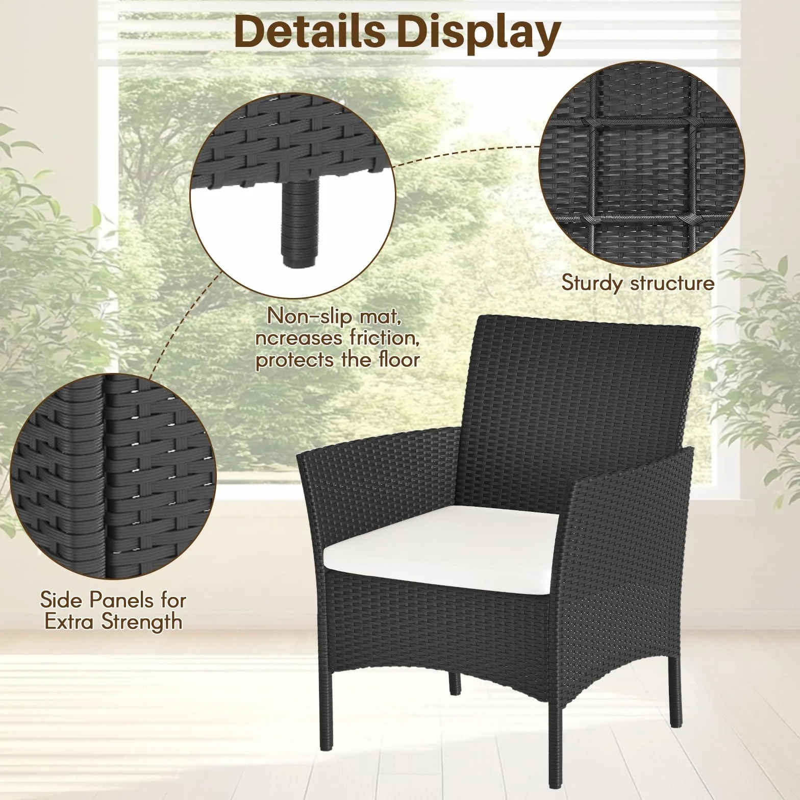 bigzzia Juego de muebles de jardín, salón de ratán, 4 asientos con mesa, 2 sillones y sofá de 2 plazas, negro