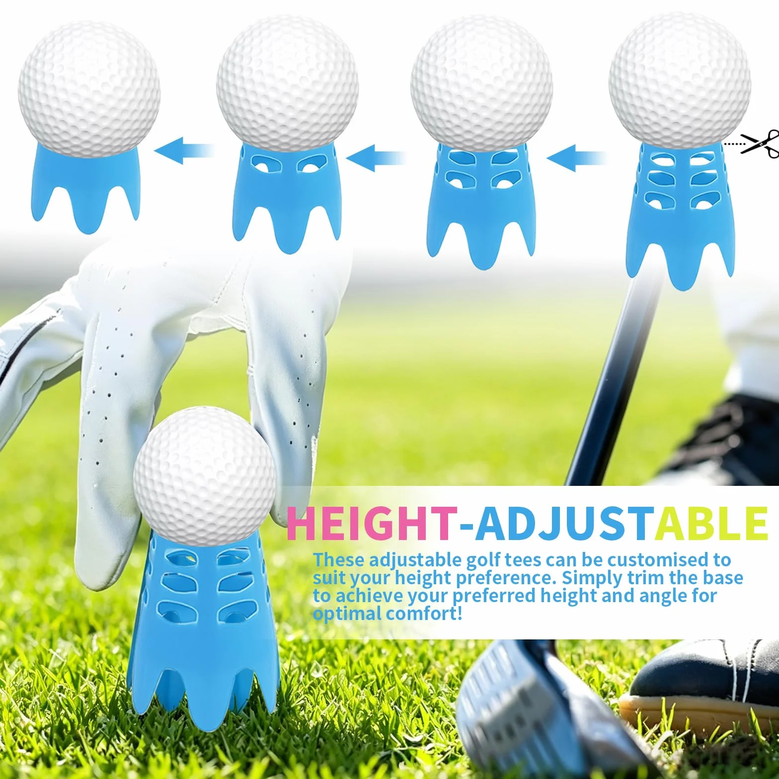 Tees Simulador Golf 27 Piezas, Tees de Golf de Plástico Ajustables en Altura, 2 Tamaños (18 Grandes + 9 Pequeños)