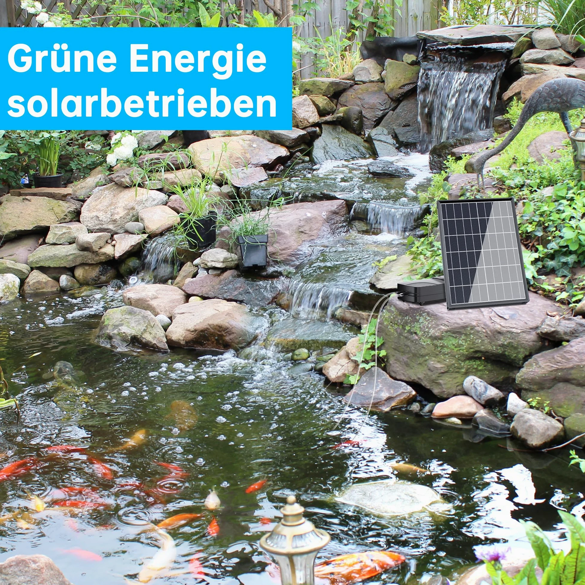 Biling Solar Aireador de Estanque de 8W para Estanques Grandes, 4400mAh Aireador de Estanque, Bomba de Oxígeno Solar para Estanques, Acuarios, Bomba de Aire para Estanque de Oxígeno