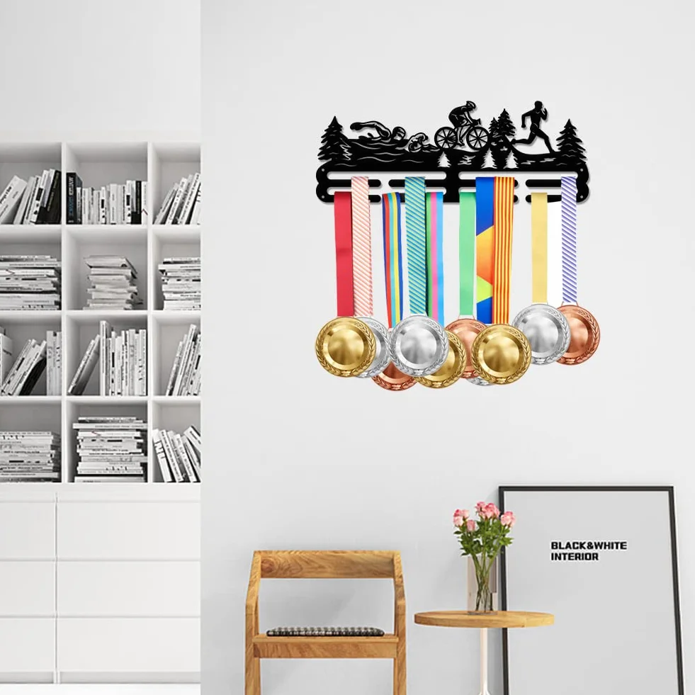 SUPERDANT Colgador de Medallas de Triatlón Expositor para 40+ Medallas Soporte de Pared