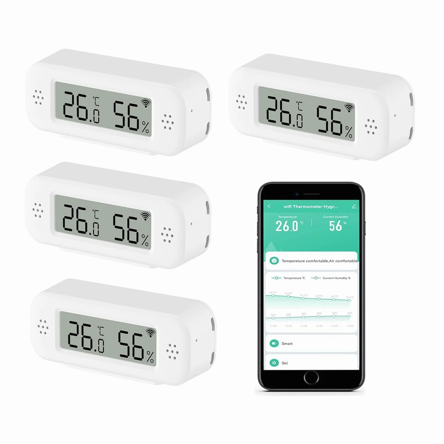 Termómetro digital inteligente higrómetro sensor temperatura humedad WiFi 4PCS compatible Alexa