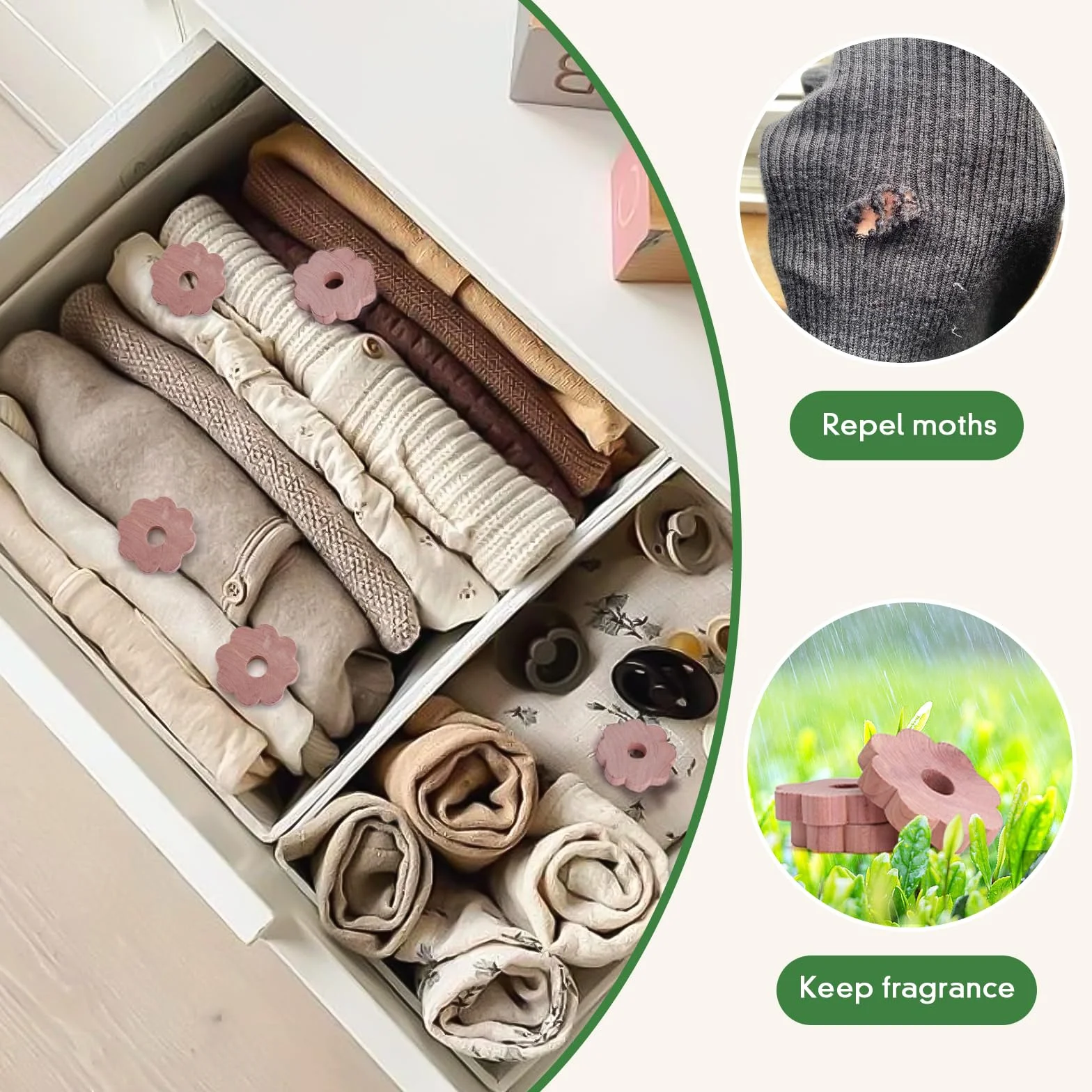 Yizhet Cedro Antipolillas, 24 x Anillos Florales de Madera de Cedro Natural Repelente de Polillas, Protección Antipolillas para Ropa, Armarios, Ambientador, Perchas, Cajones
